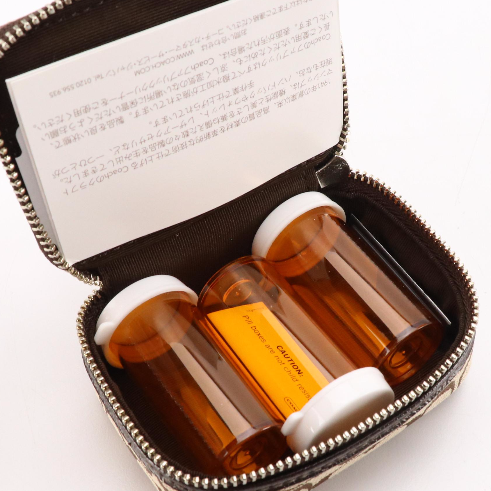 Coach Signature Canvas Triple Pill Bottle Case and Tear Drop Key FOBs, With Tags