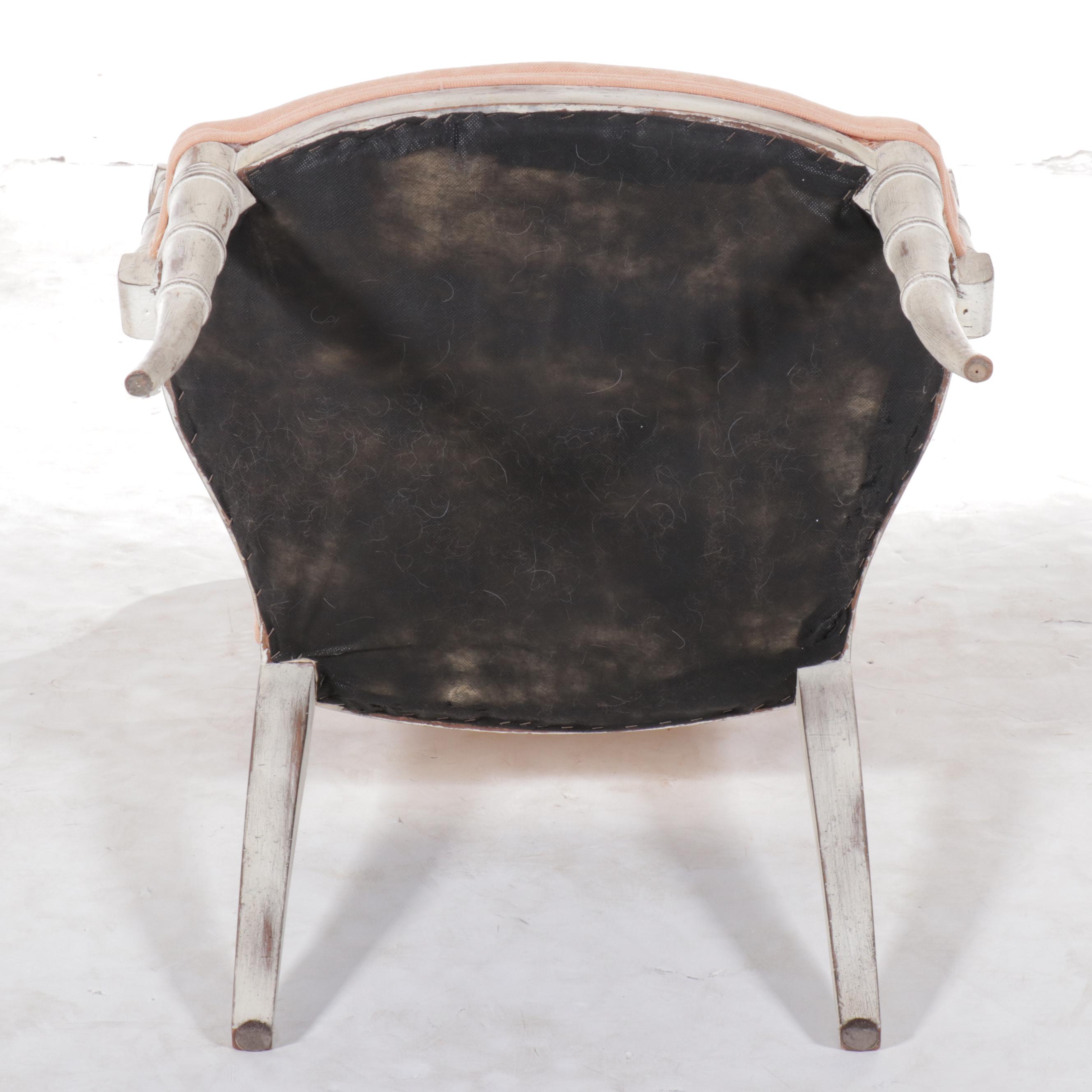 Regency Style Painted Armchairs with Bamboo Form Legs and Woven Cane Backs