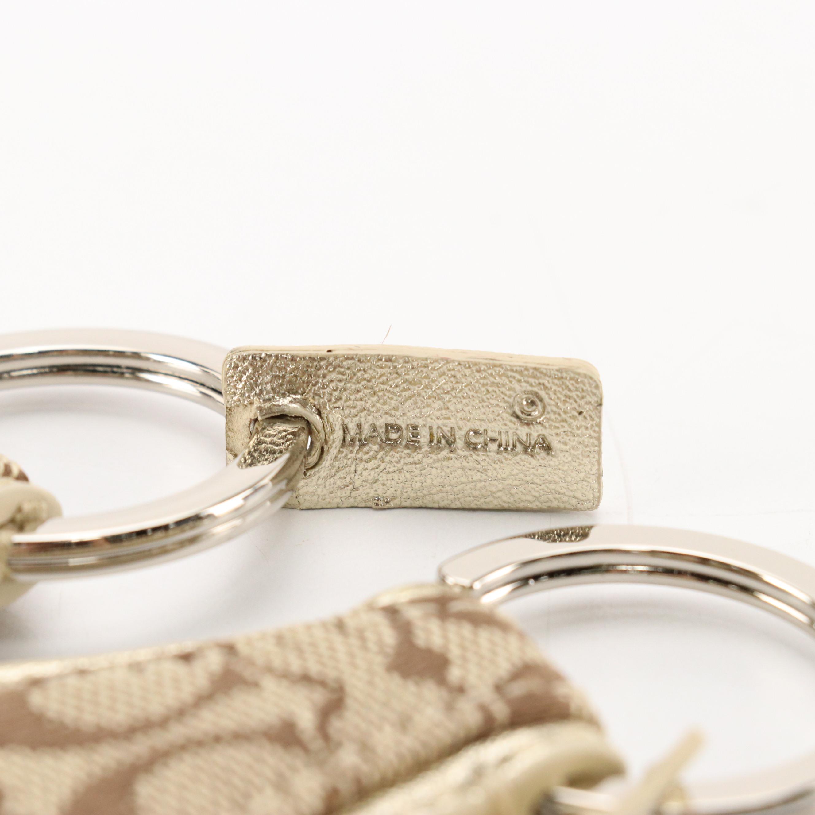 Coach Signature Canvas Triple Pill Bottle Case and Tear Drop Key FOBs, With Tags