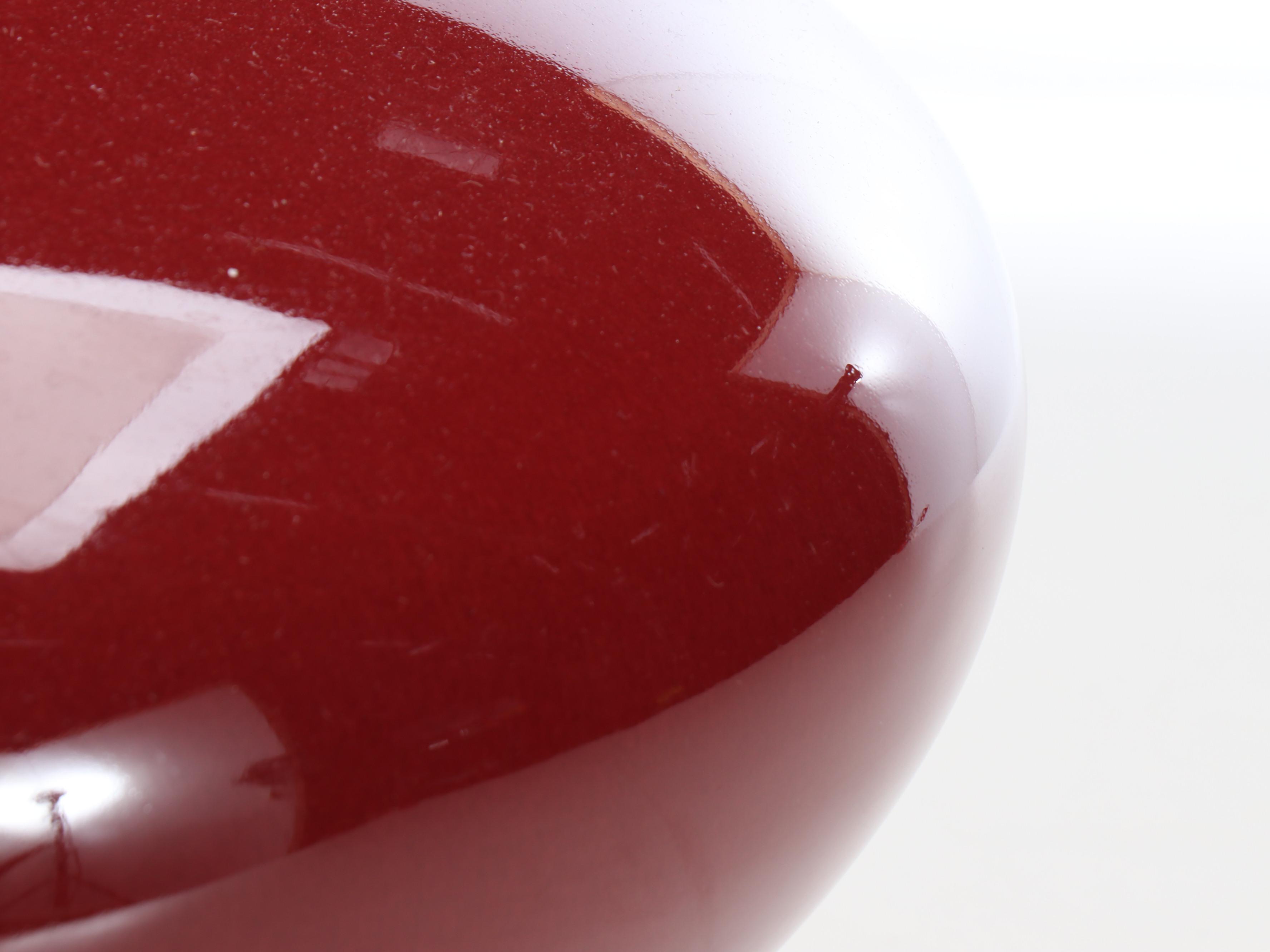 Squat Round Oxblood Ceramic Vase with Wood Stand