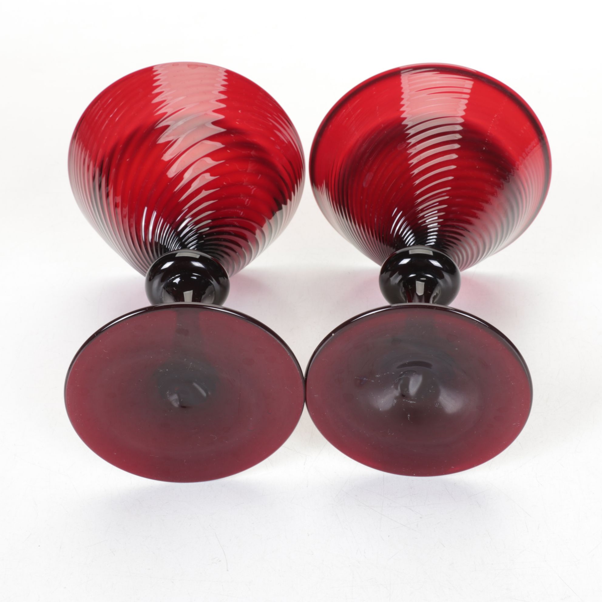 Ruby Red Glass Cocktail Stems, Wine Glasses, and a Beer Stein