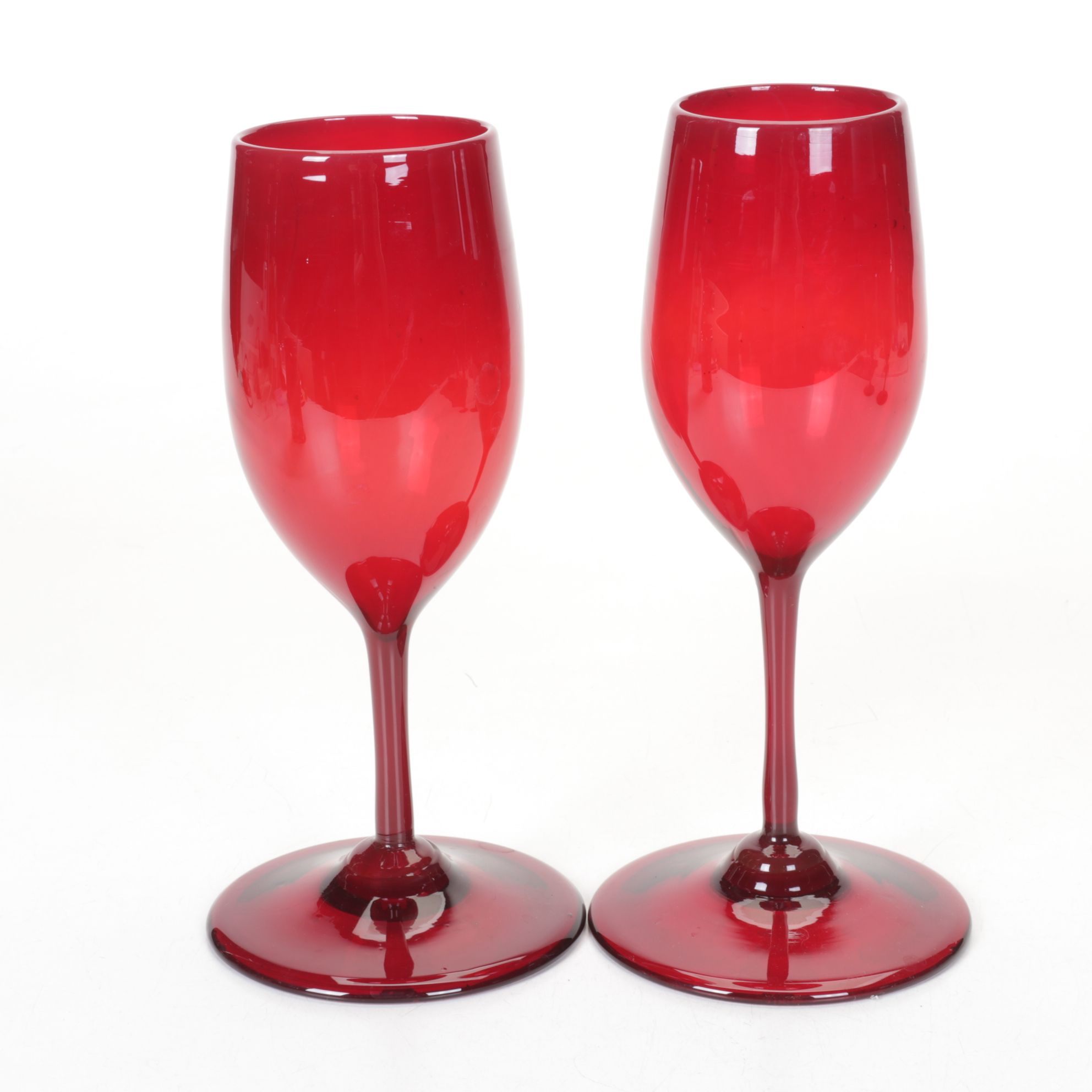 Ruby Red Glass Cocktail Stems, Wine Glasses, and a Beer Stein
