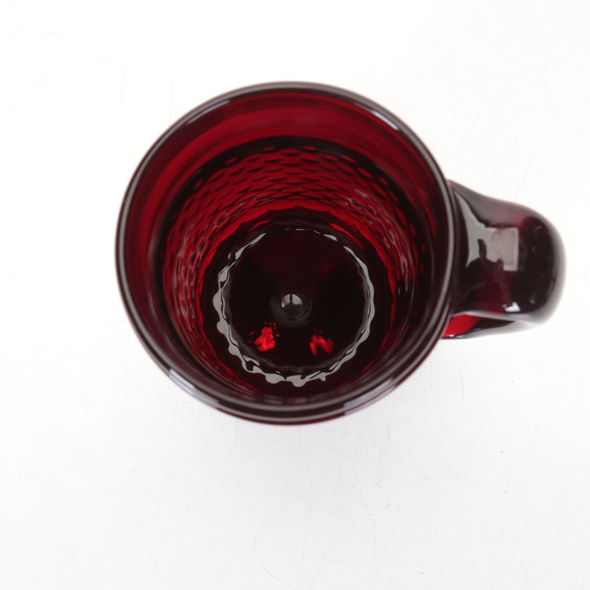 Ruby Red Glass Cocktail Stems, Wine Glasses, and a Beer Stein