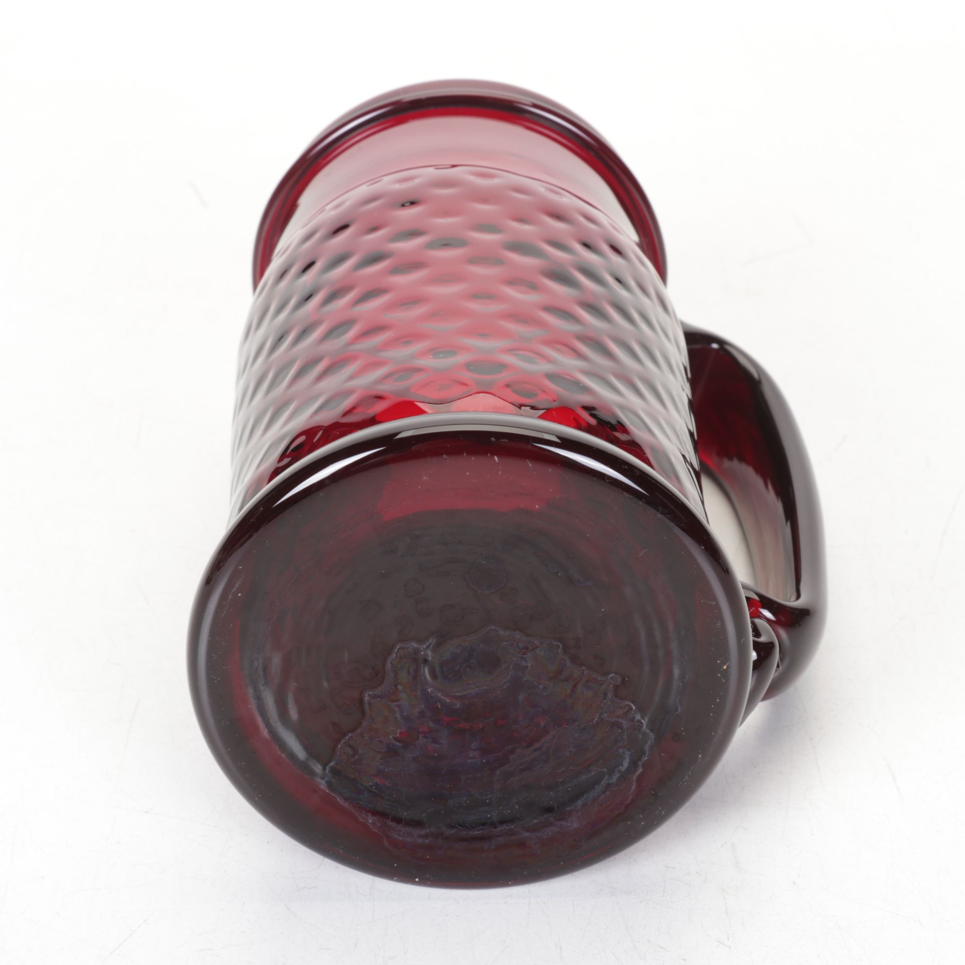 Ruby Red Glass Cocktail Stems, Wine Glasses, and a Beer Stein