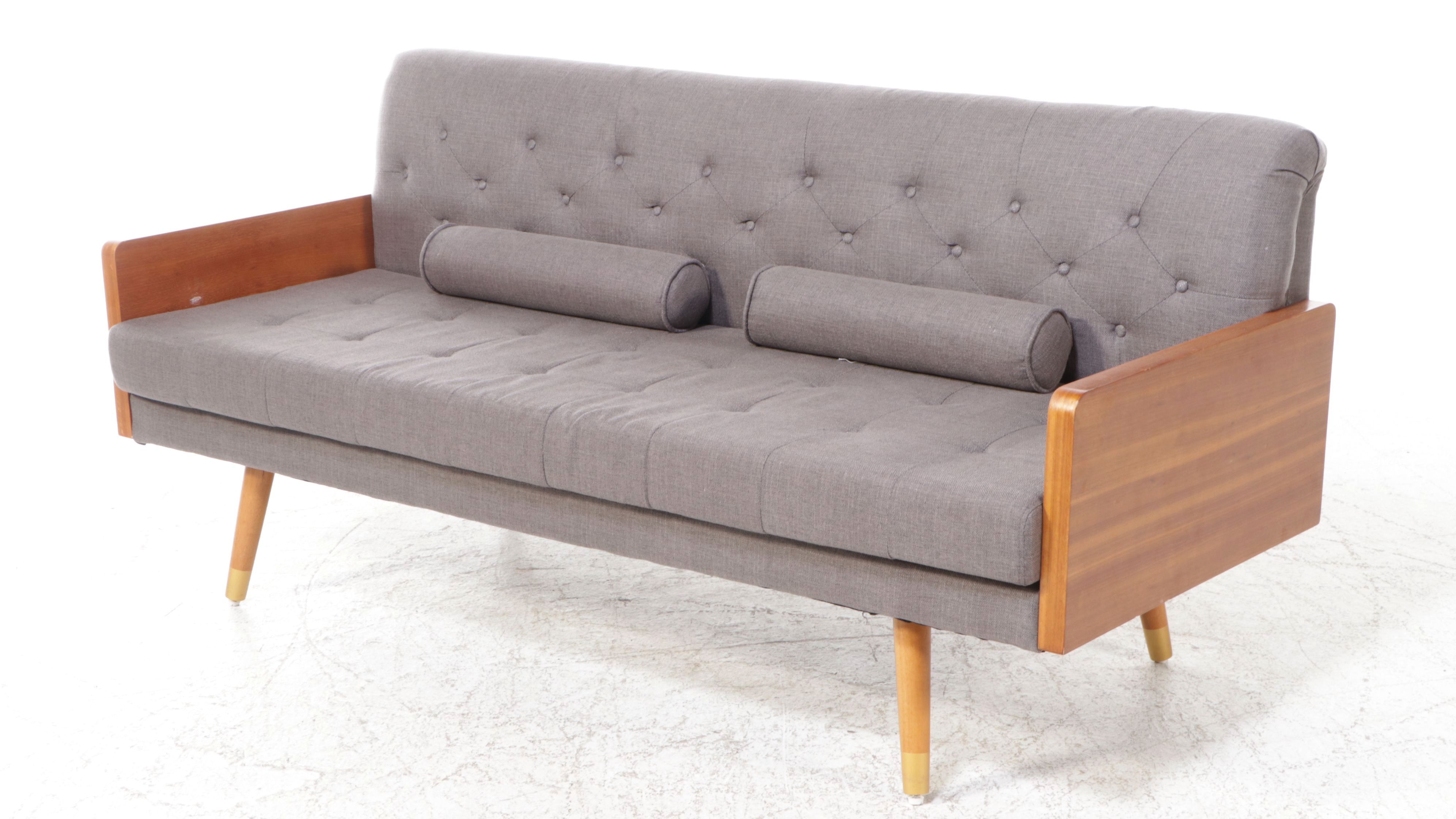 Mid Century Modern Style Wood and Upholstered Sofa
