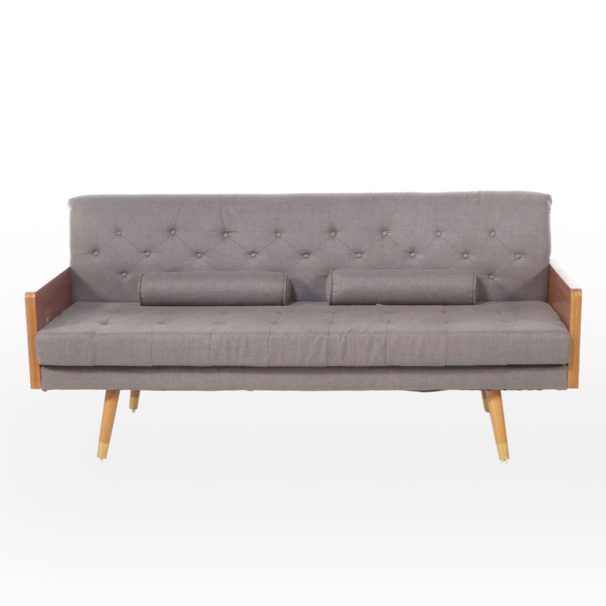 Mid Century Modern Style Wood and Upholstered Sofa
