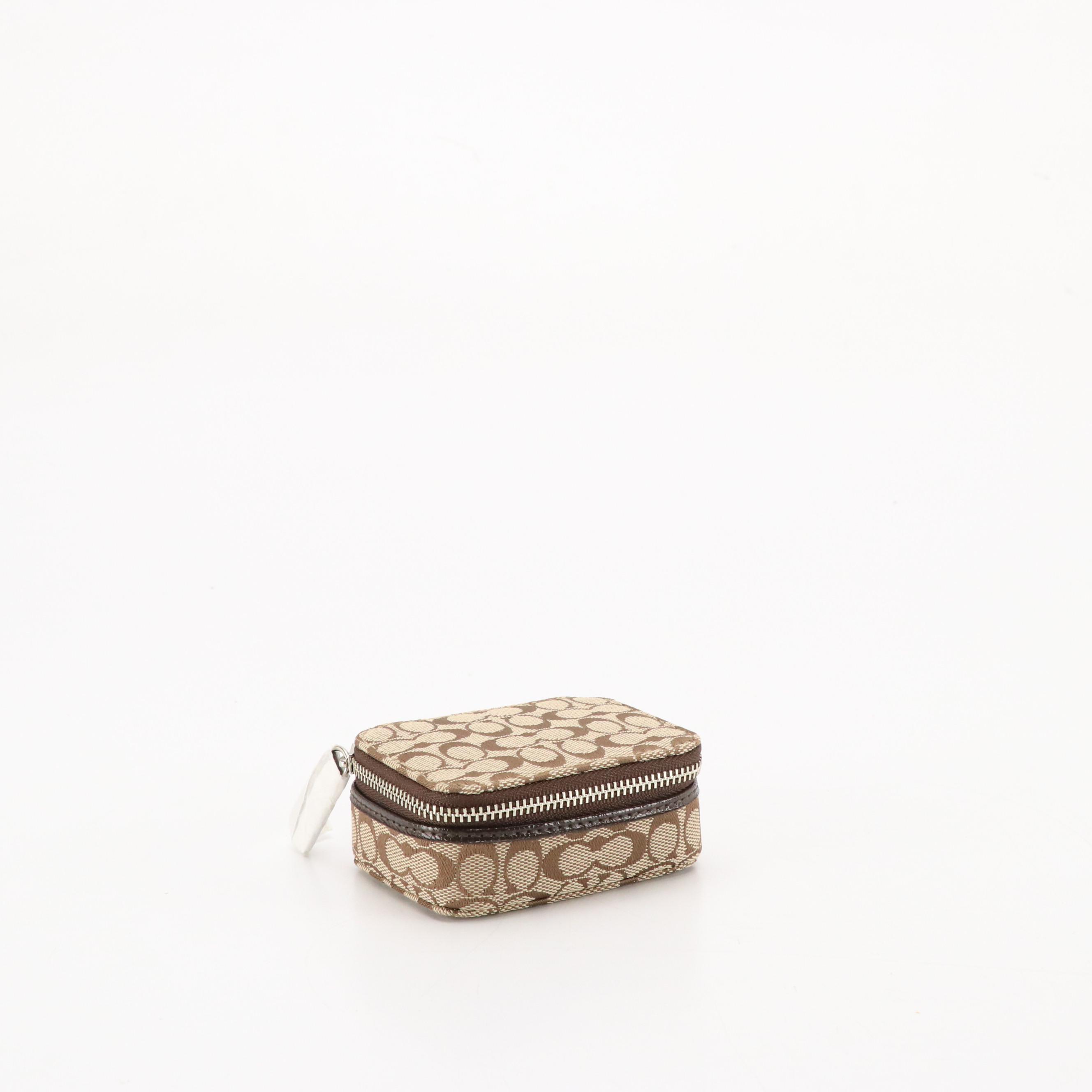 Coach Signature Canvas Triple Pill Case, Key FOB, Black Leather Large Dog Collar