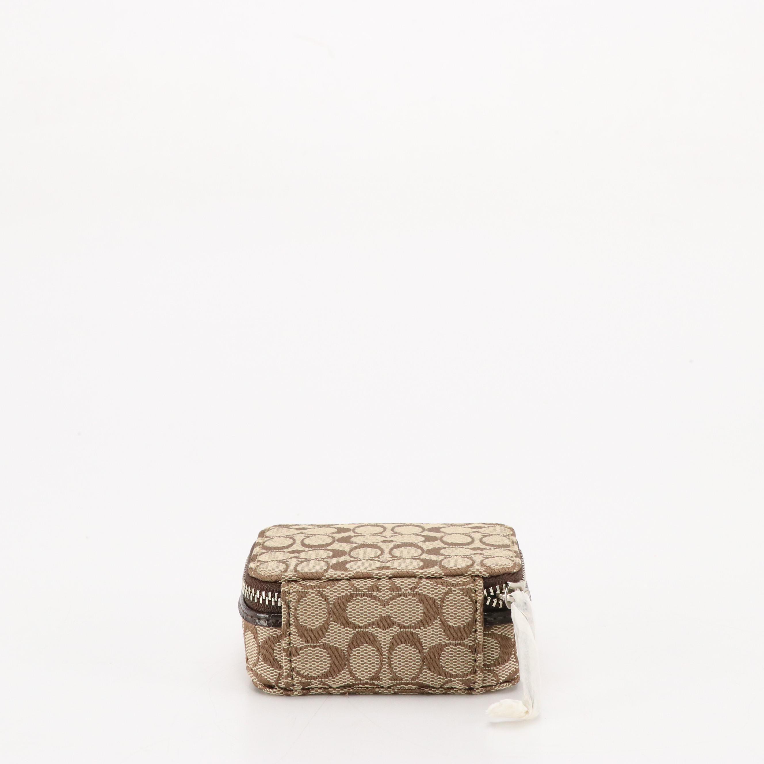 Coach Signature Canvas Triple Pill Case, Key FOB, Black Leather Large Dog Collar