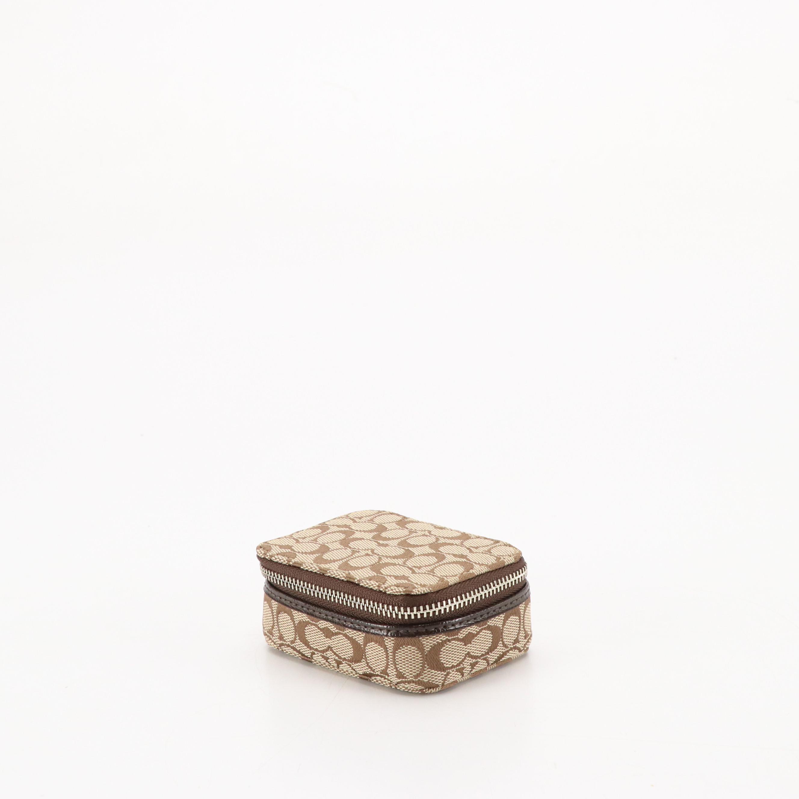 Coach Signature Canvas Triple Pill Case, Key FOB, Black Leather Large Dog Collar