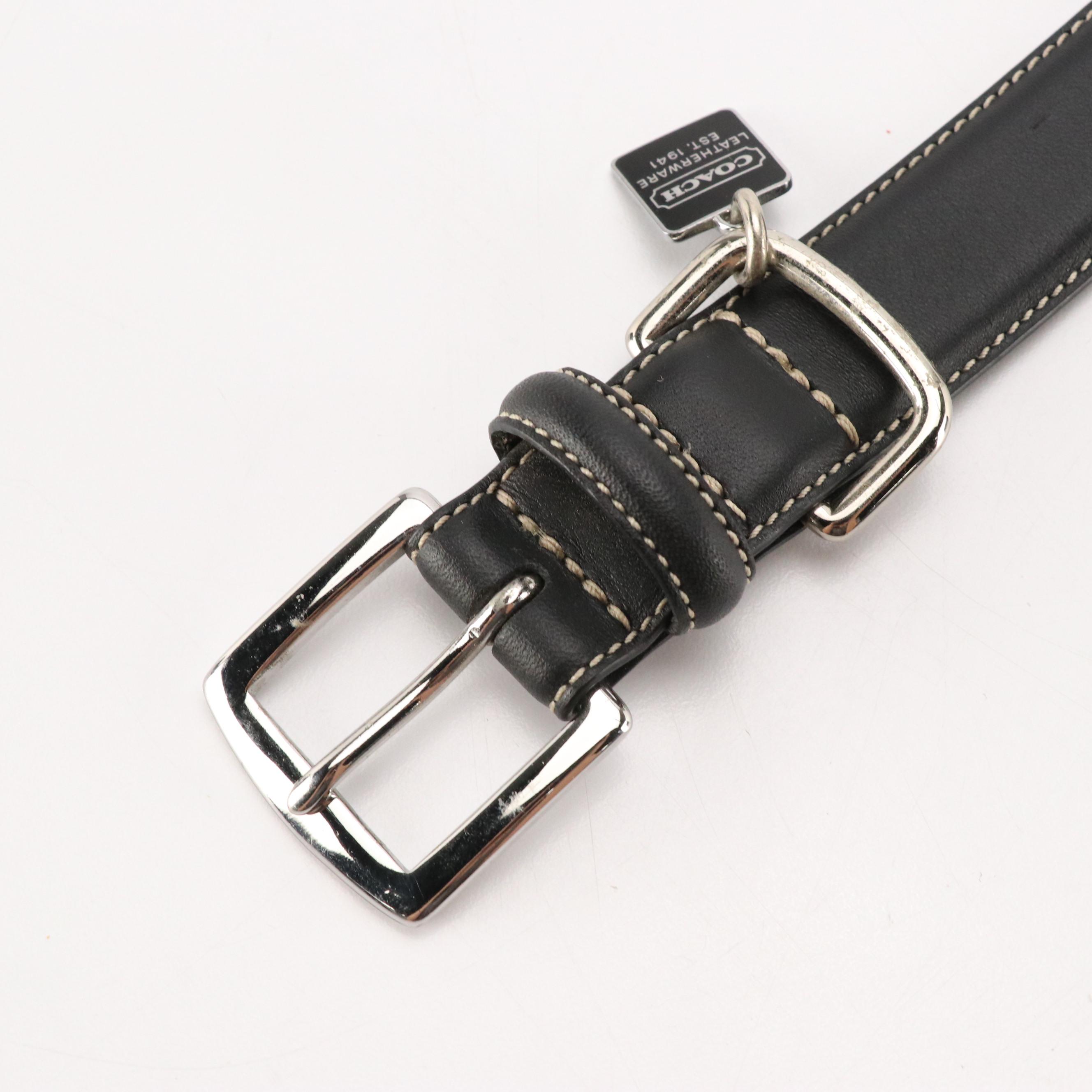 Coach Signature Canvas Triple Pill Case, Key FOB, Black Leather Large Dog Collar