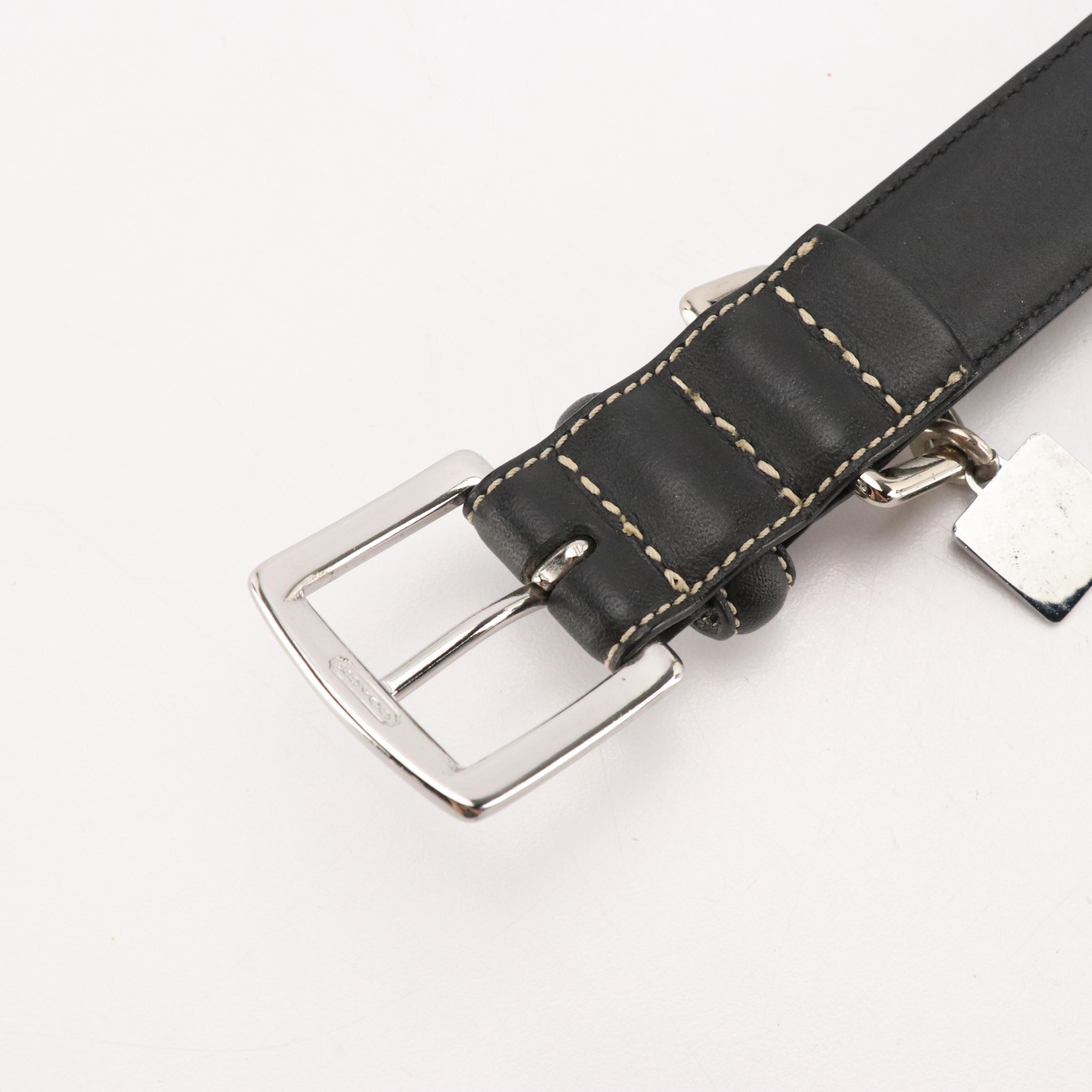 Coach Signature Canvas Triple Pill Case, Key FOB, Black Leather Large Dog Collar