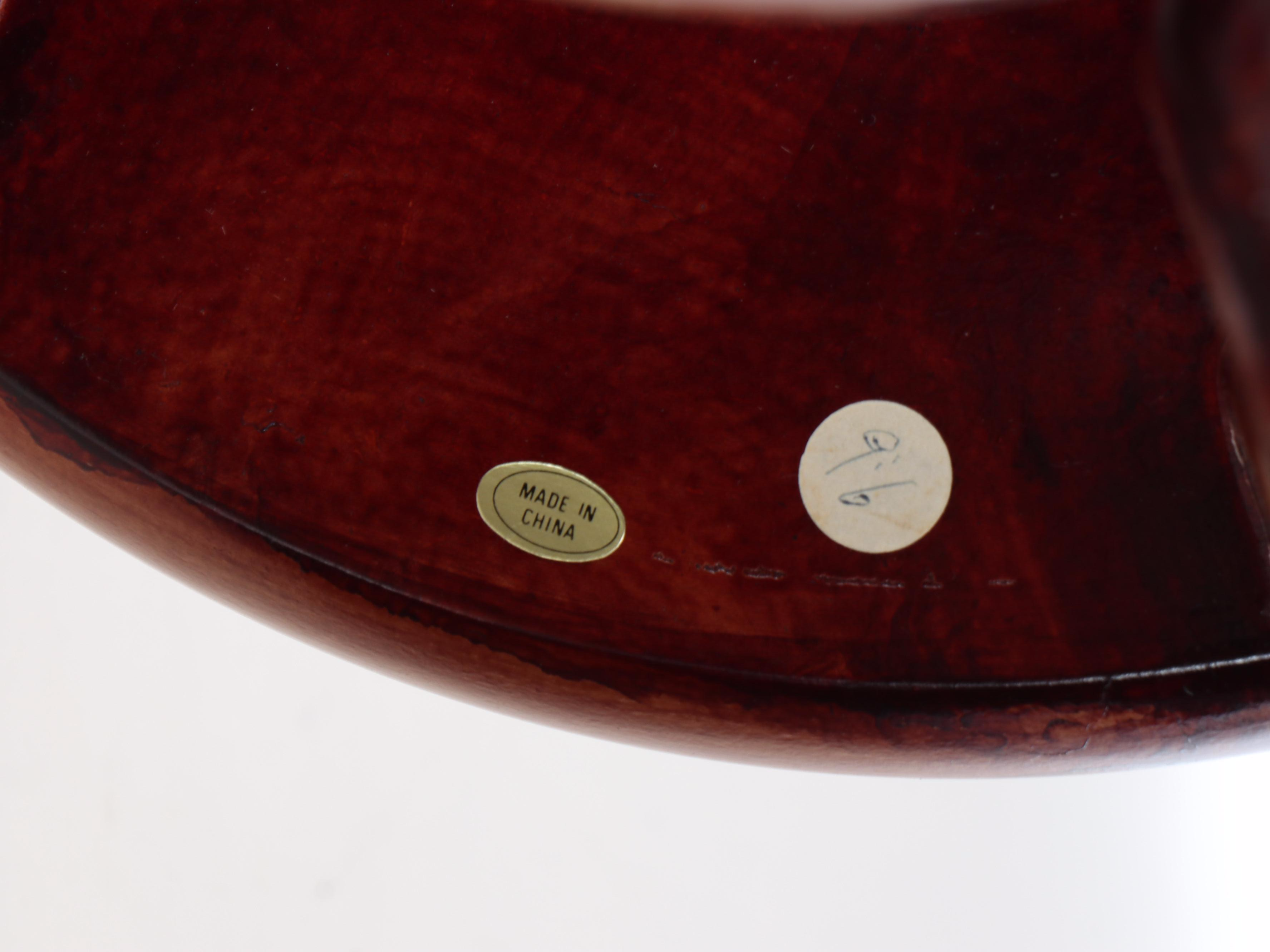 Oxblood Ceramic Fishbowl Planter with Wood Stand