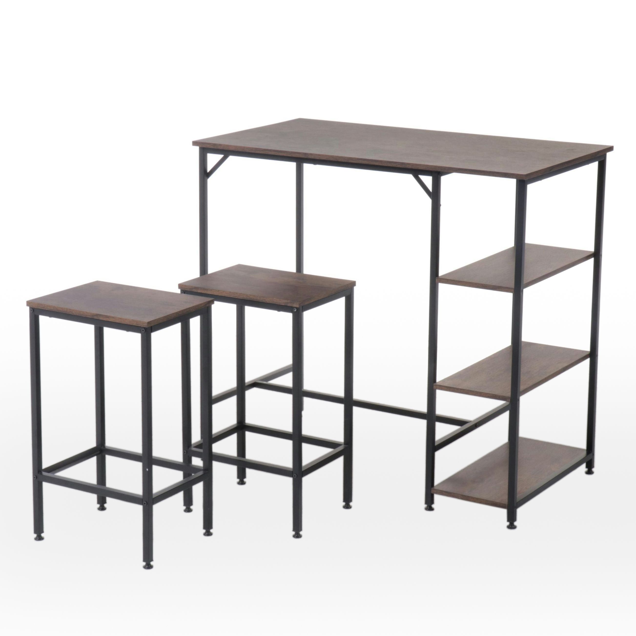 HomCom Contemporary Industrial Style Wood and Metal Kitchen Table and Stools