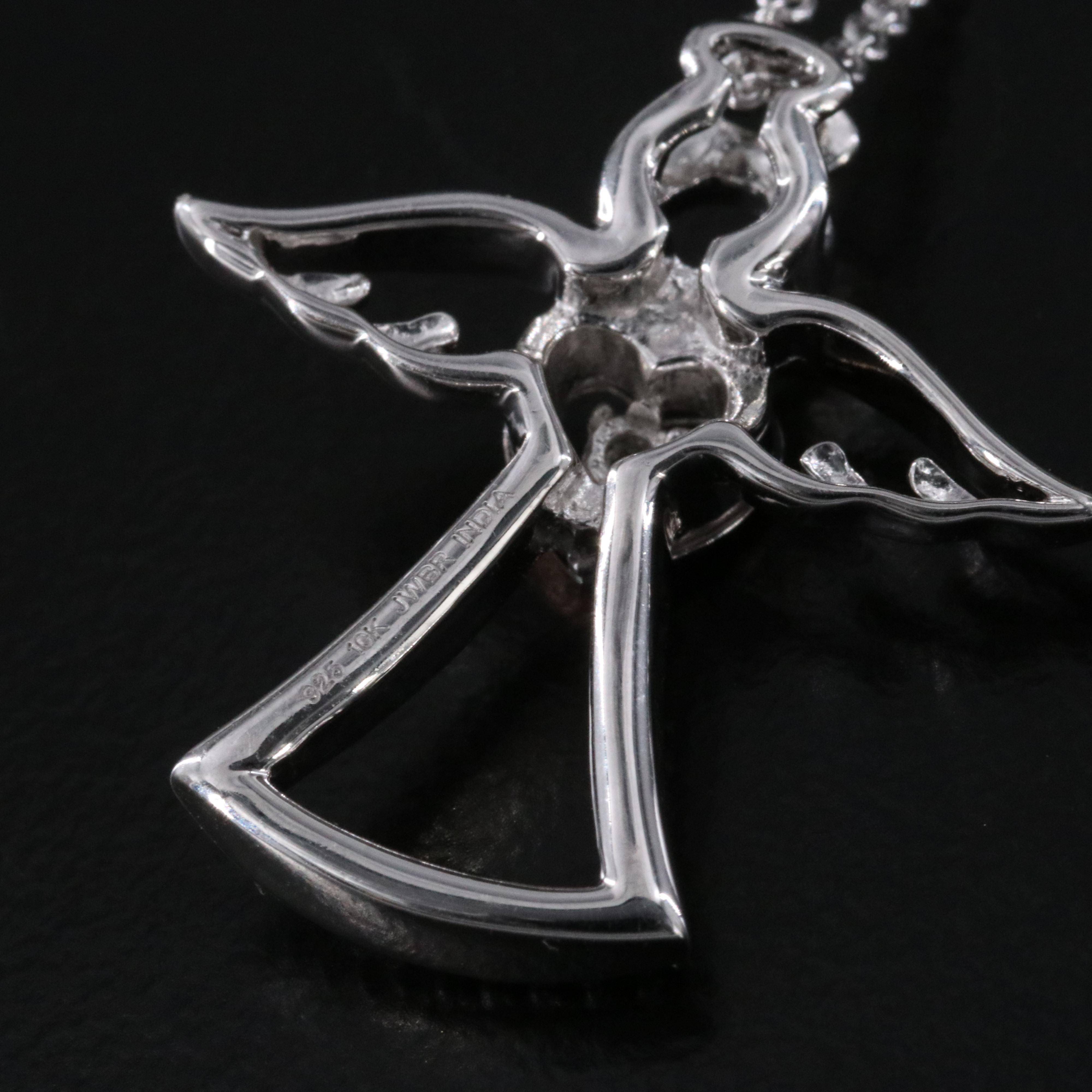 Sterling Diamond Angel Pendant Necklace with 10K Rose Gold Accent