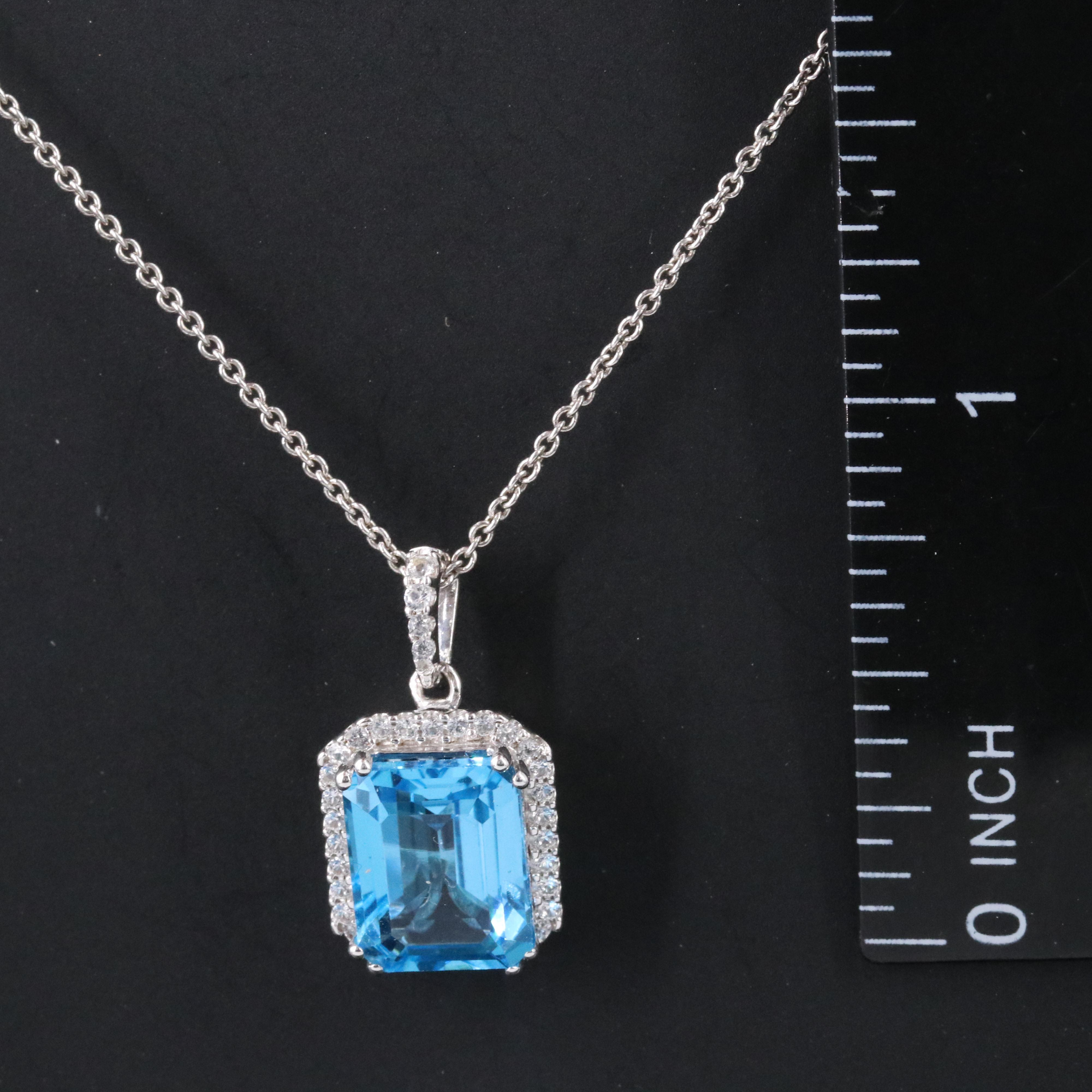 Sterling Swiss Blue Topaz and White Sapphire Pendant Necklace