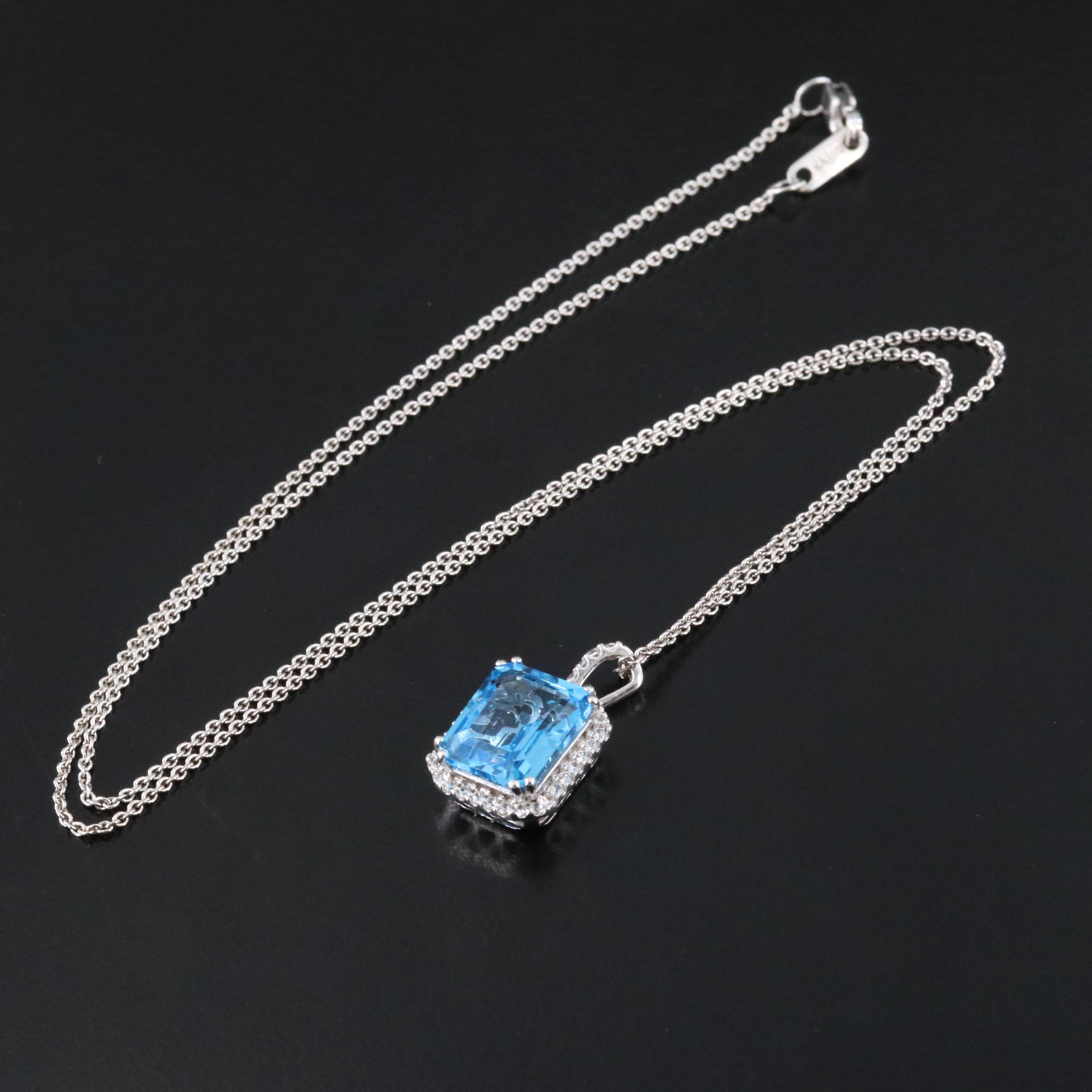 Sterling Swiss Blue Topaz and White Sapphire Pendant Necklace