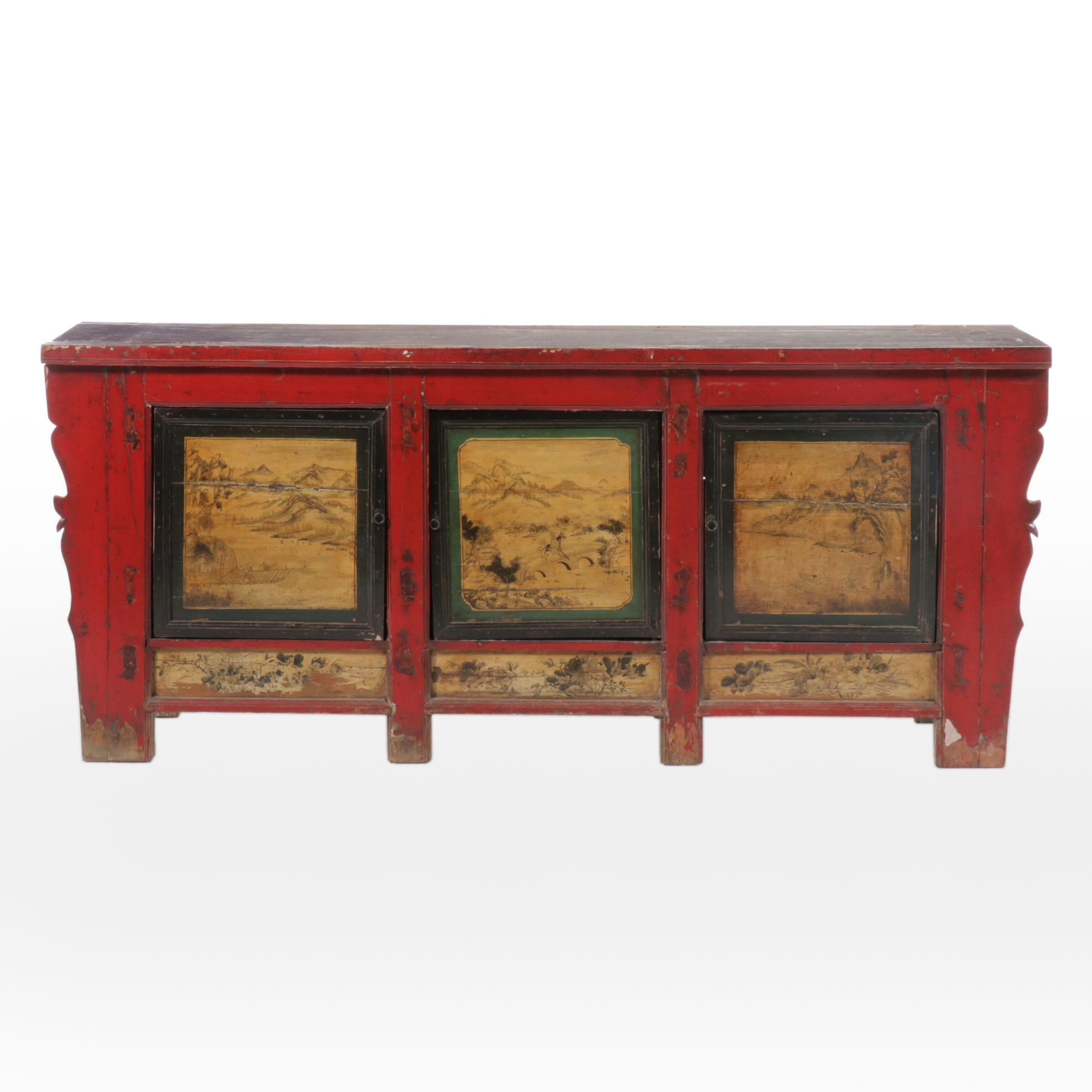 Chinese  Shanxi Provence Painted Elm Cabinet