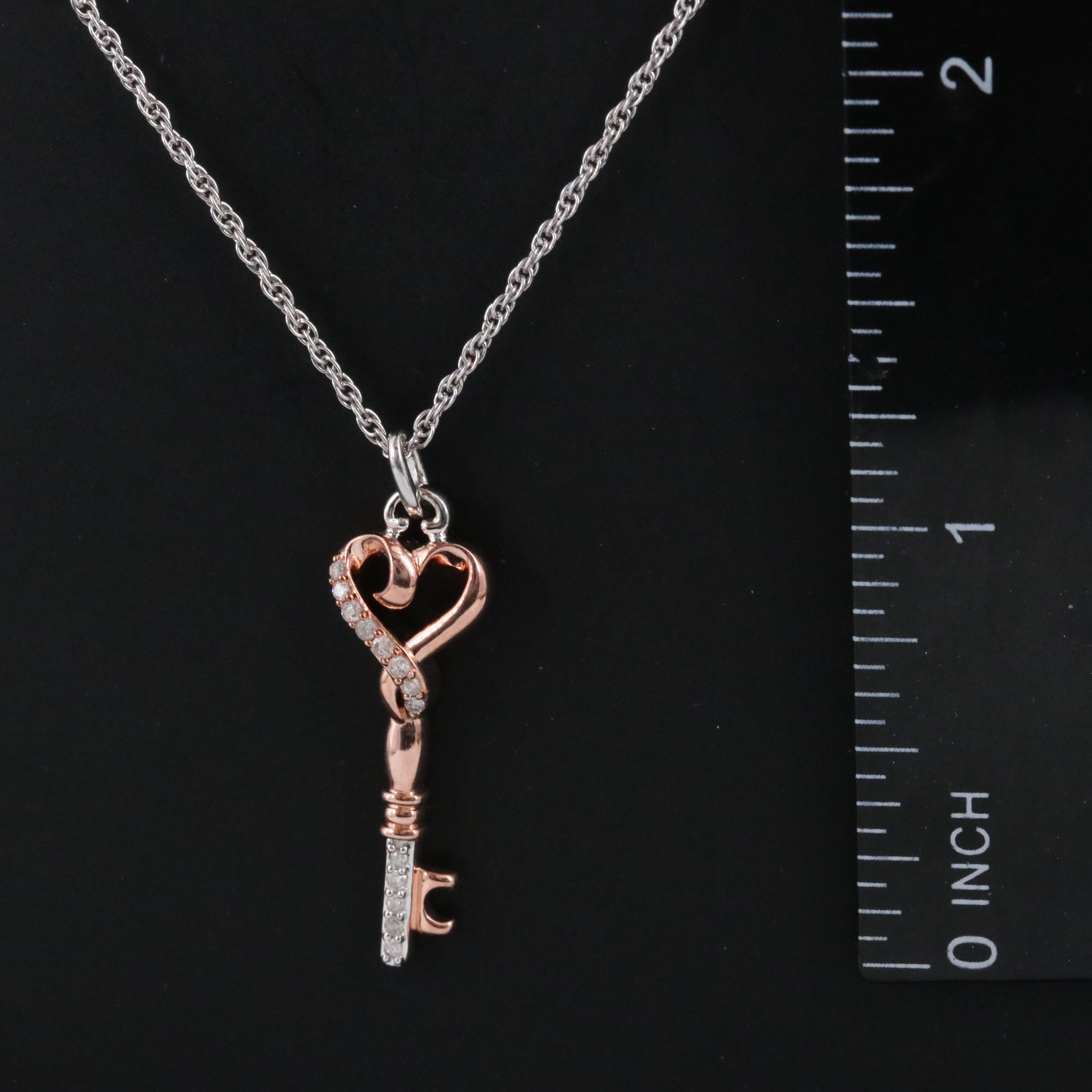 Sterling Diamond Heart Key Pendant Necklace