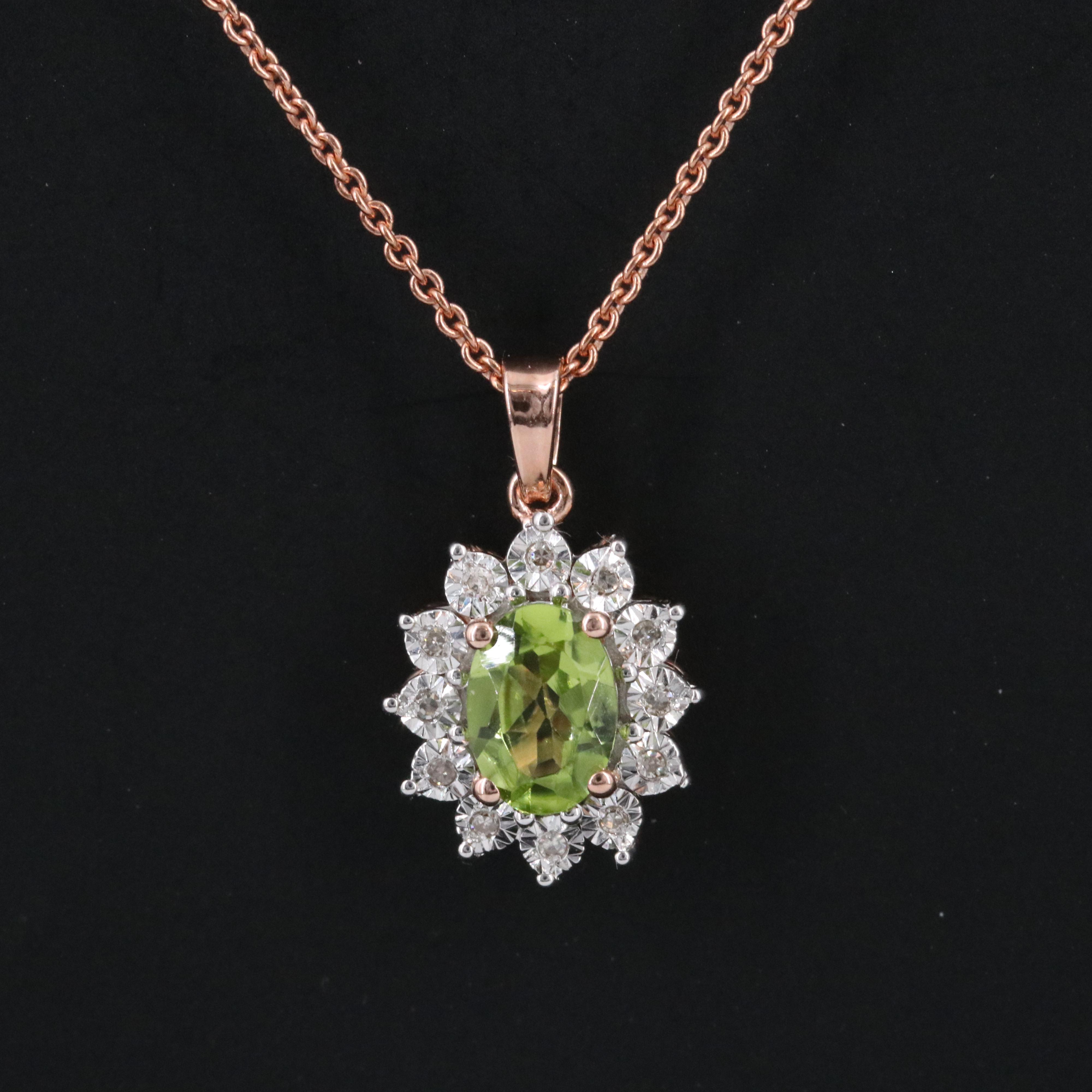 Sterling Peridot and Diamond Pendant Necklace