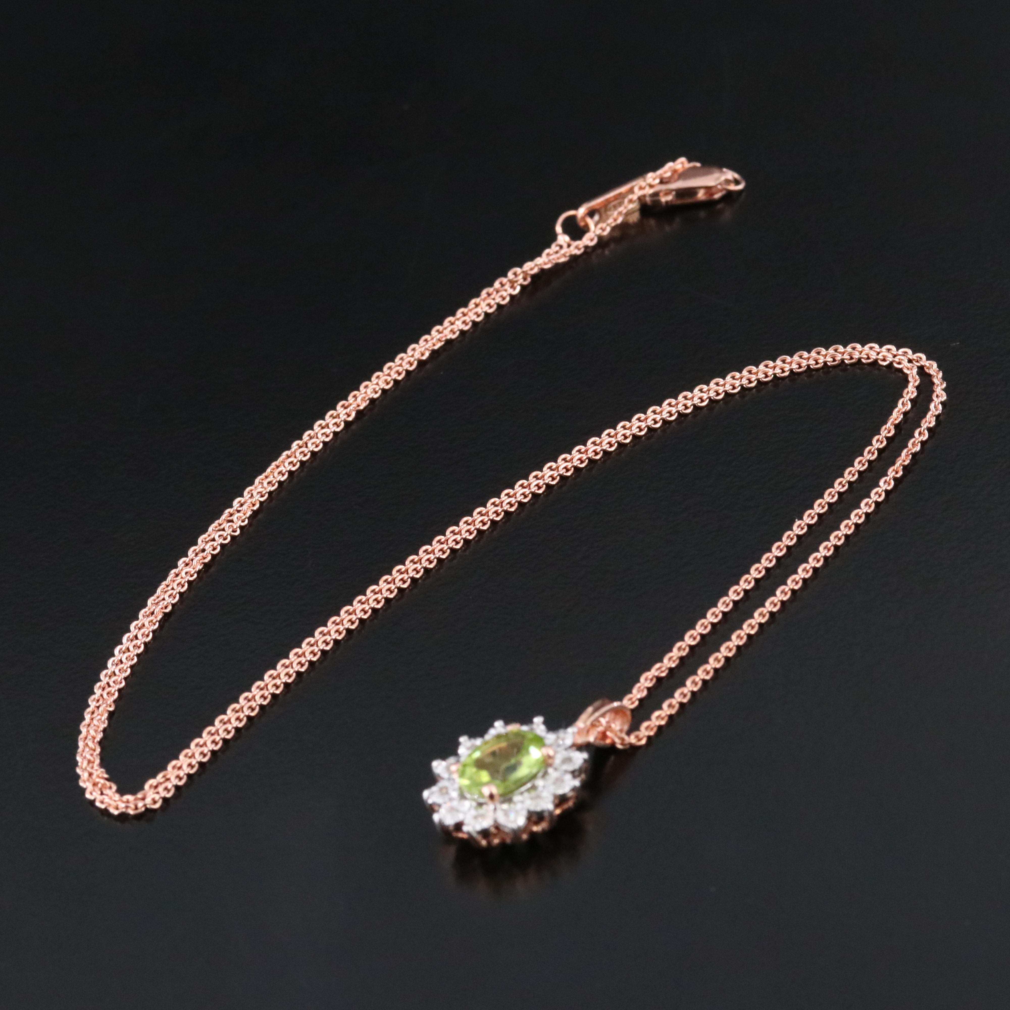 Sterling Peridot and Diamond Pendant Necklace