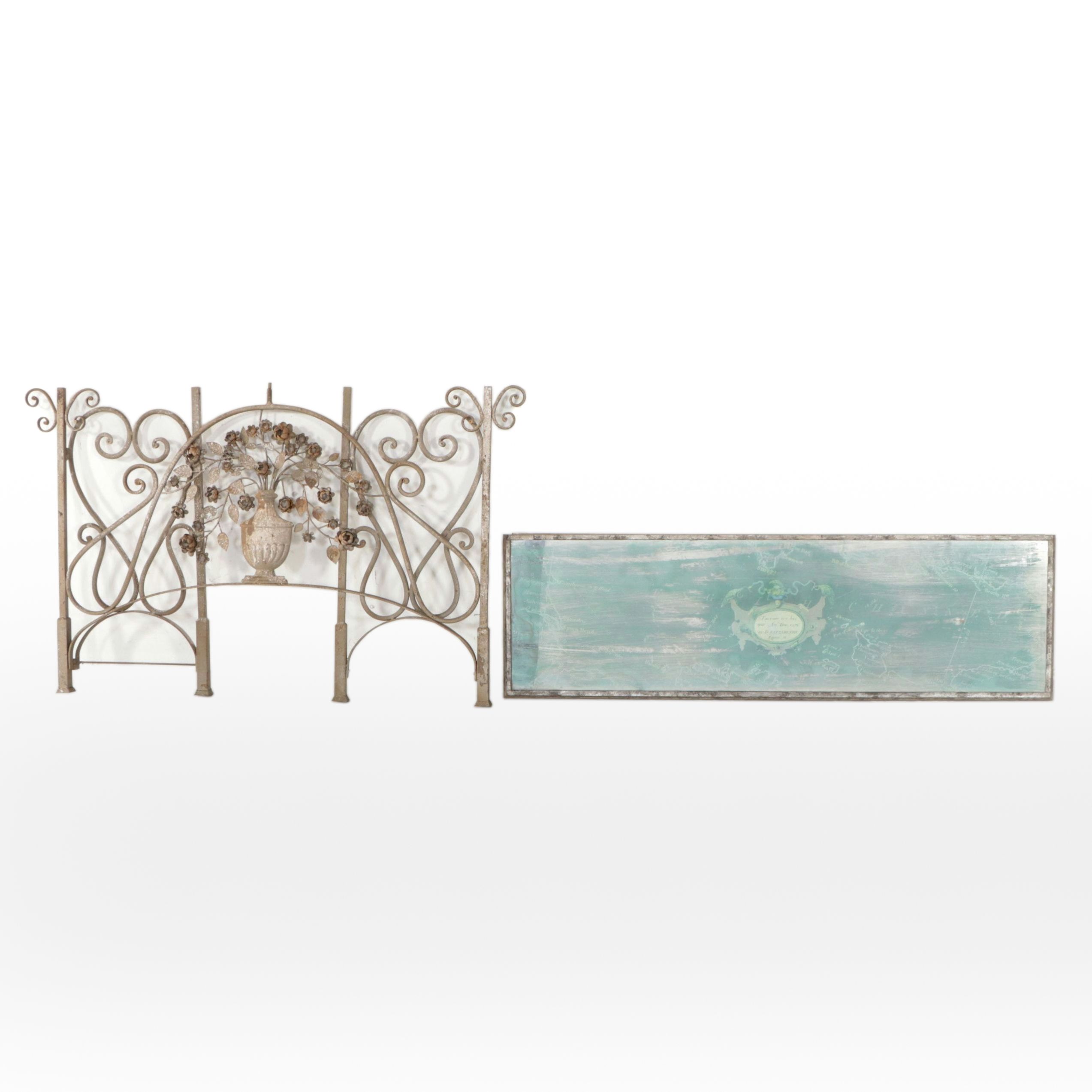 French Style Silvered Wrought Metal Console Table
