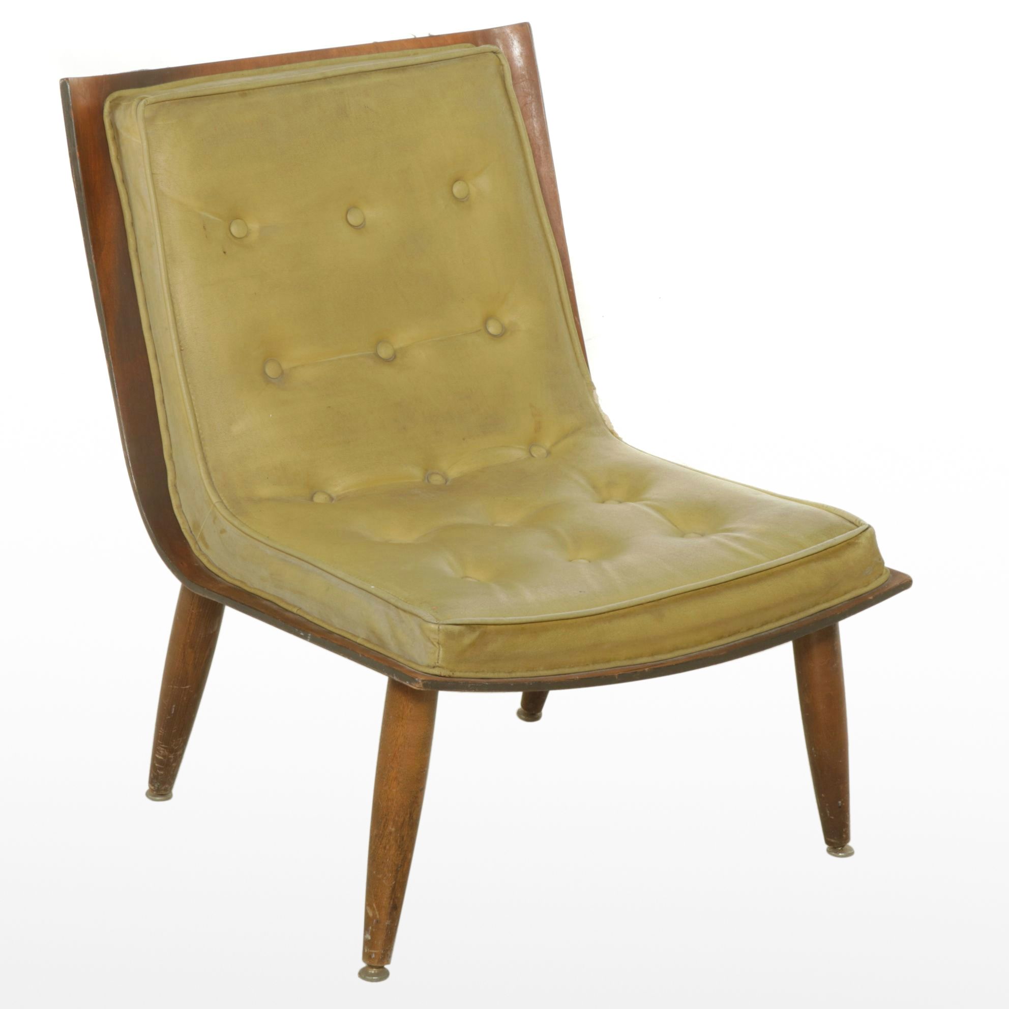 Mid Century Modern Green Vinyl Scoop Lounge Chair, Mid 20th Century