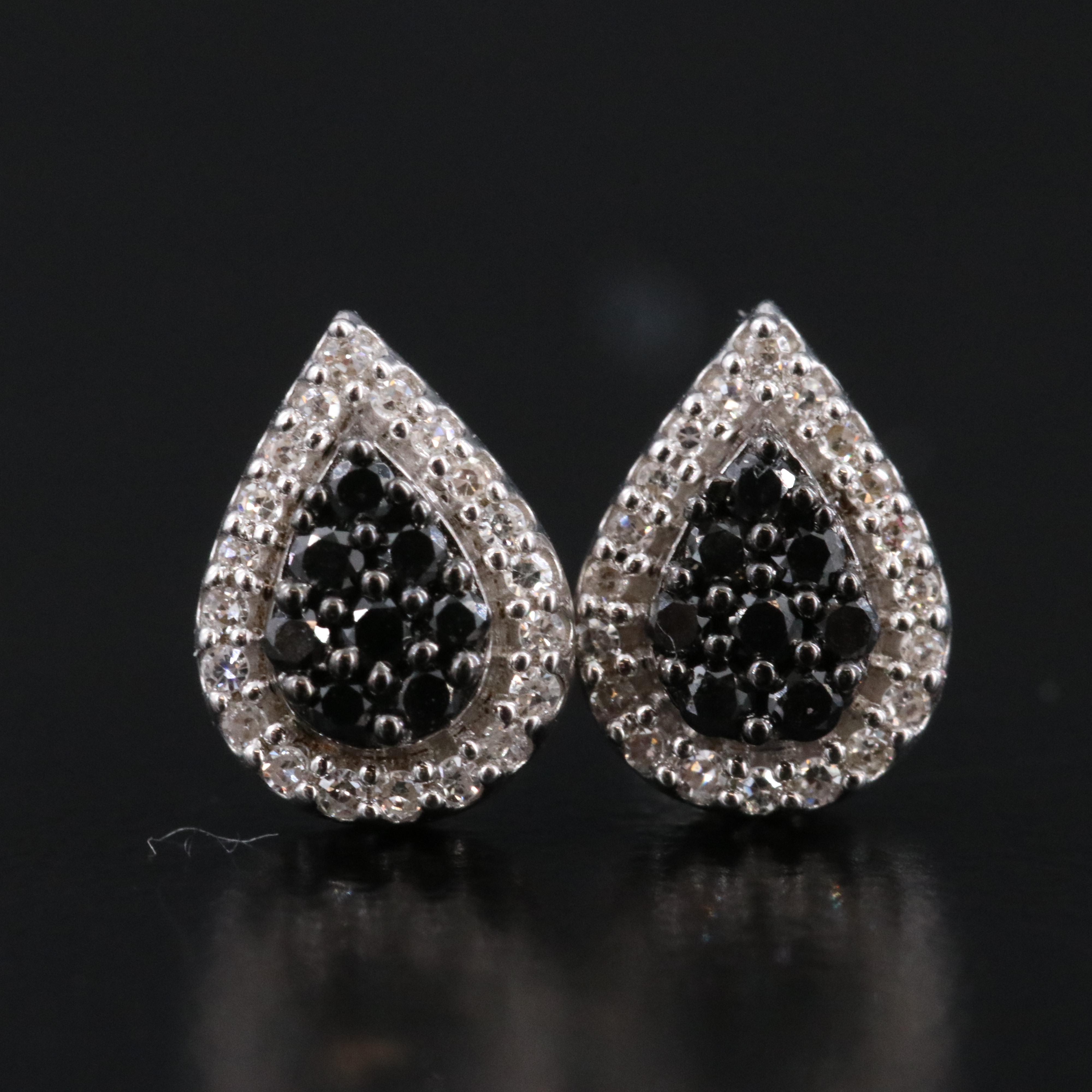 Sterling Diamond Stud Earrings Including Fancy Black Diamonds