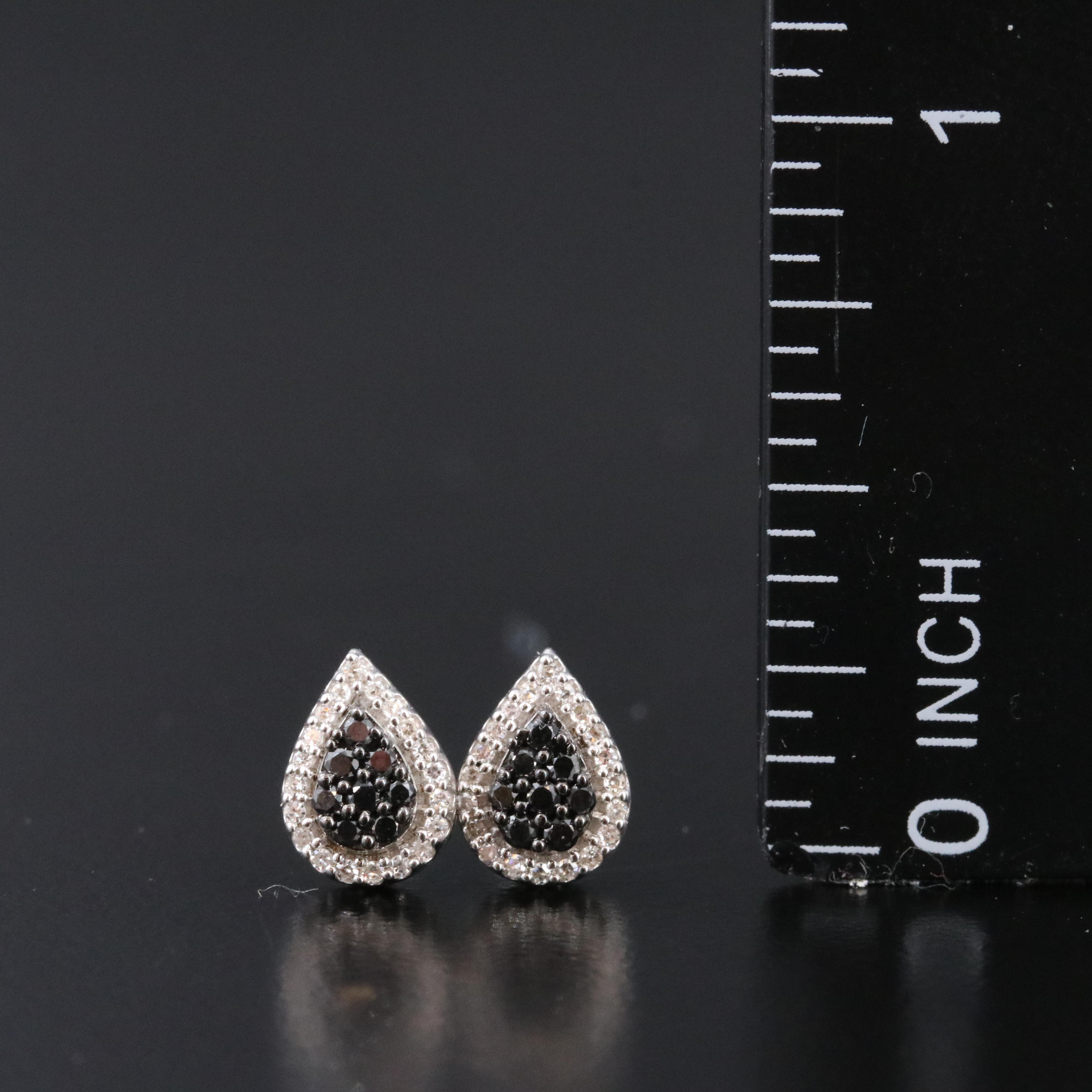 Sterling Diamond Stud Earrings Including Fancy Black Diamonds