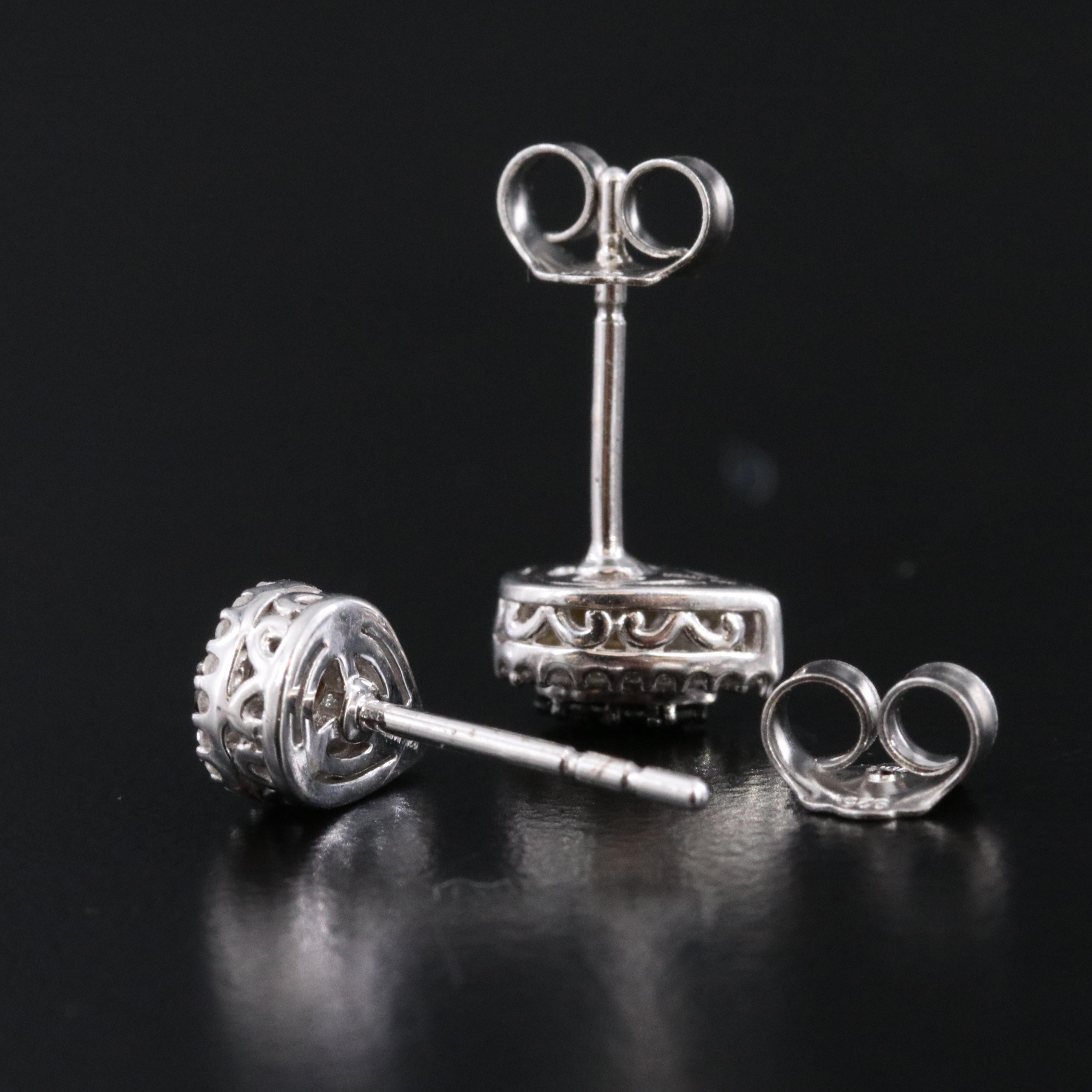 Sterling Diamond Stud Earrings Including Fancy Black Diamonds