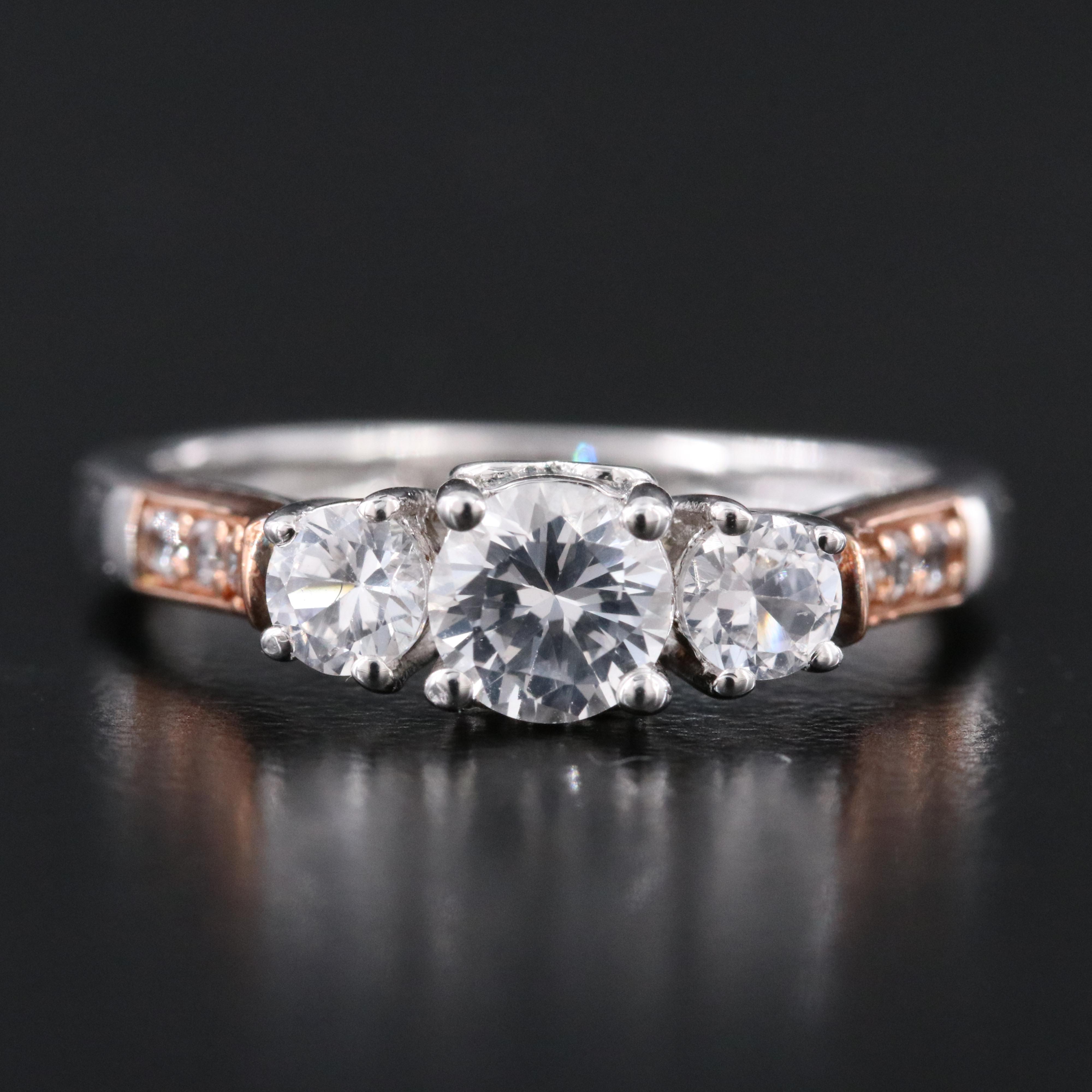 Sterling White Sapphire Ring with 10K Rose Gold Accents
