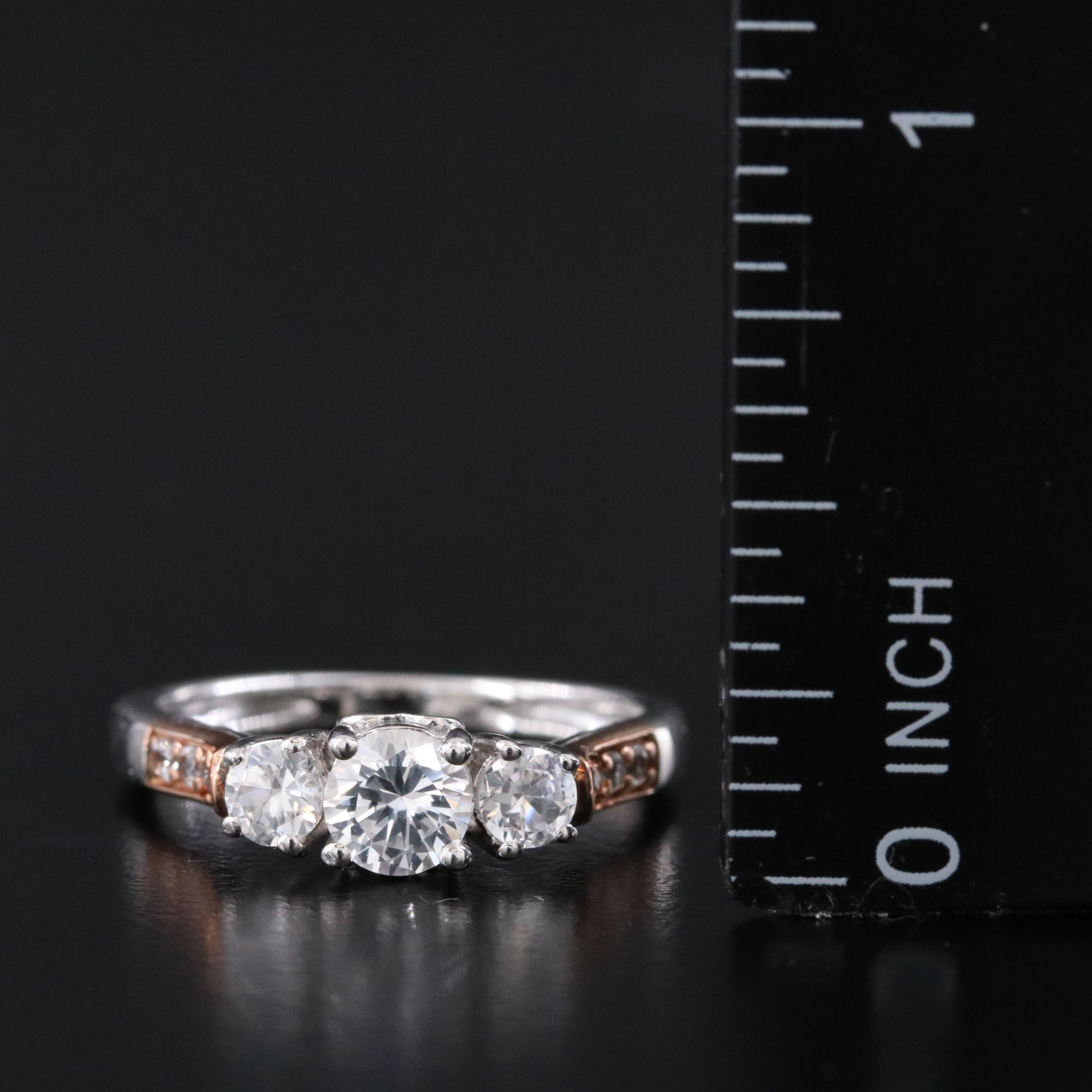 Sterling White Sapphire Ring with 10K Rose Gold Accents