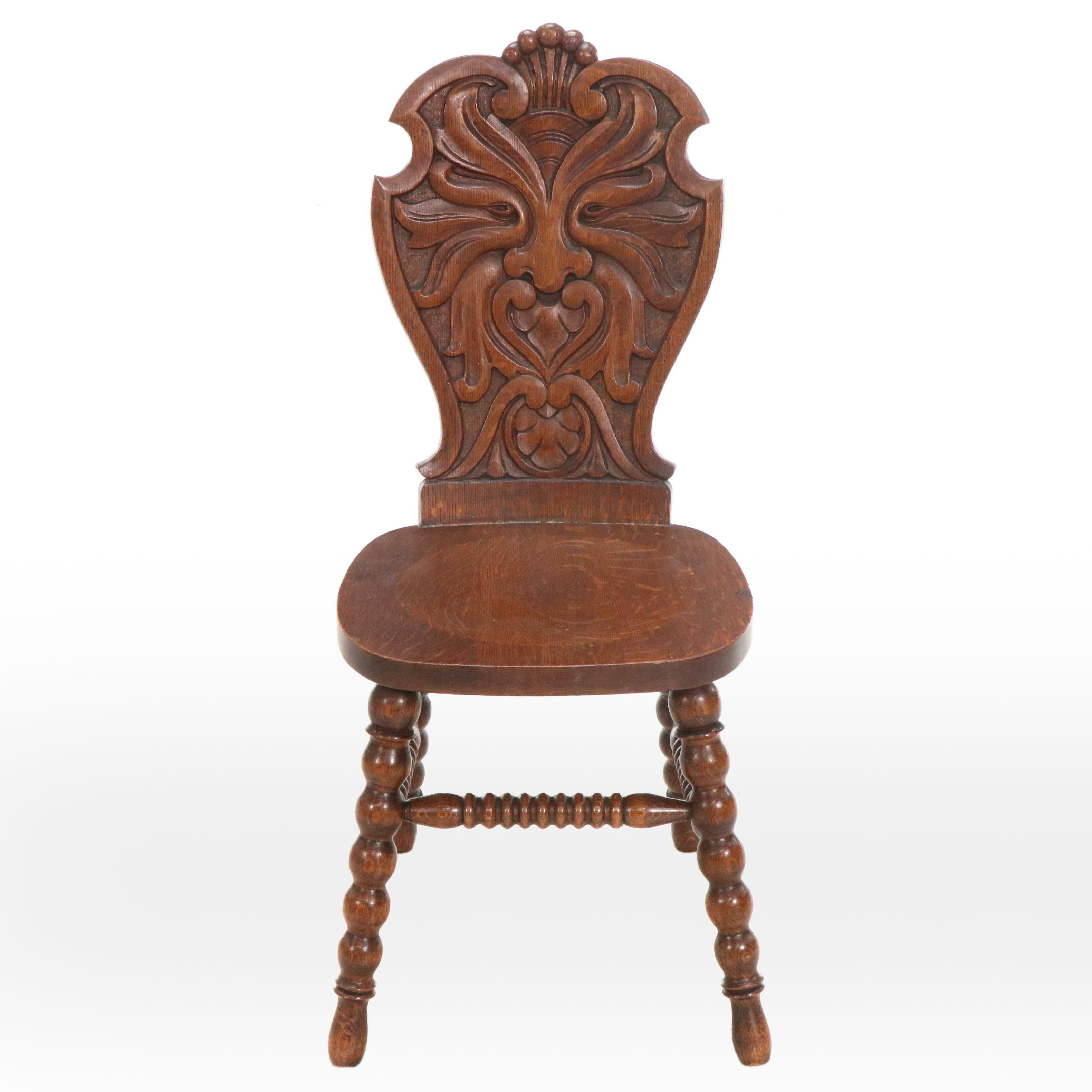 Jacobean Revival Carved Oak Side Chair, 19th Century