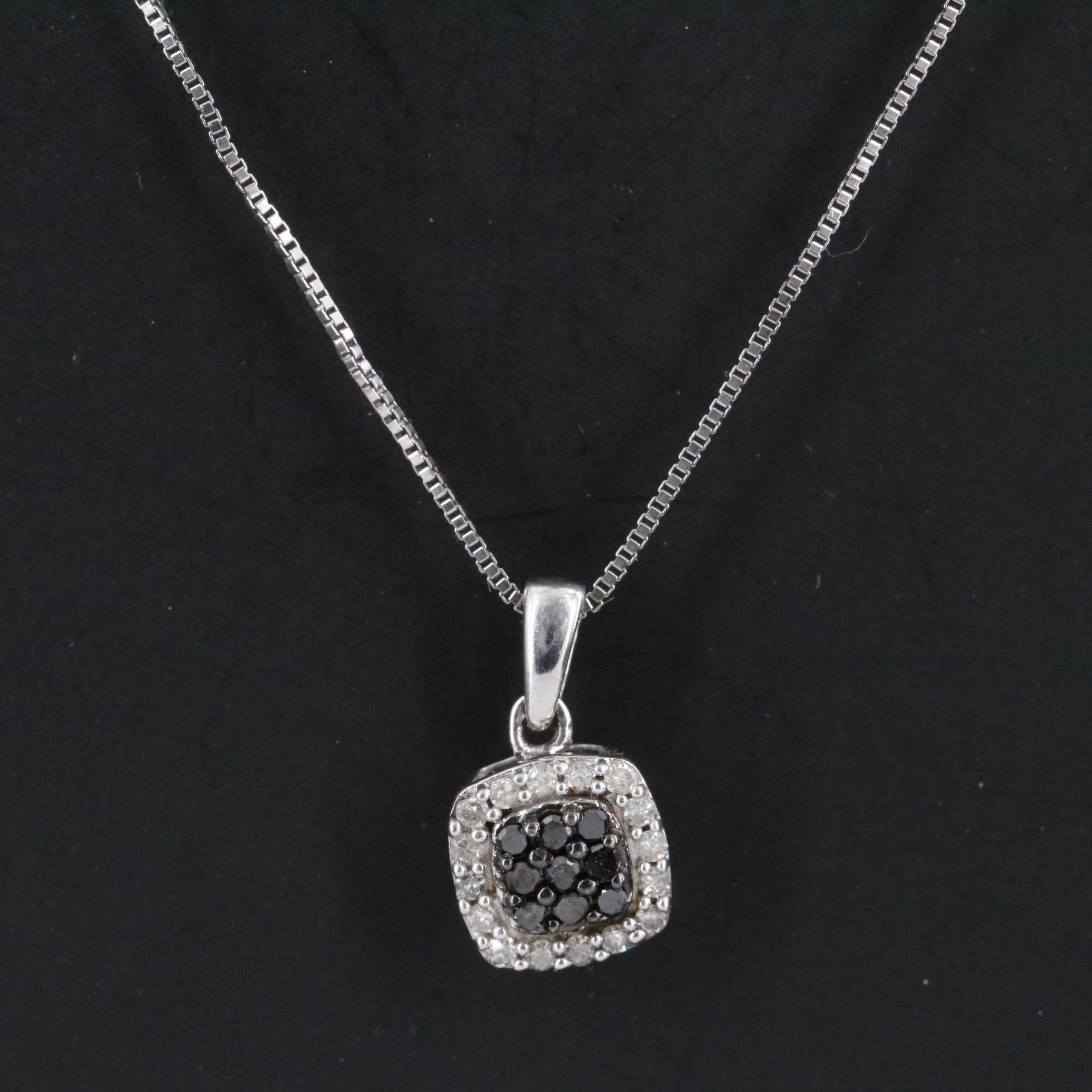 Sterling Diamond Pendant Necklace Including Fancy Black Diamonds