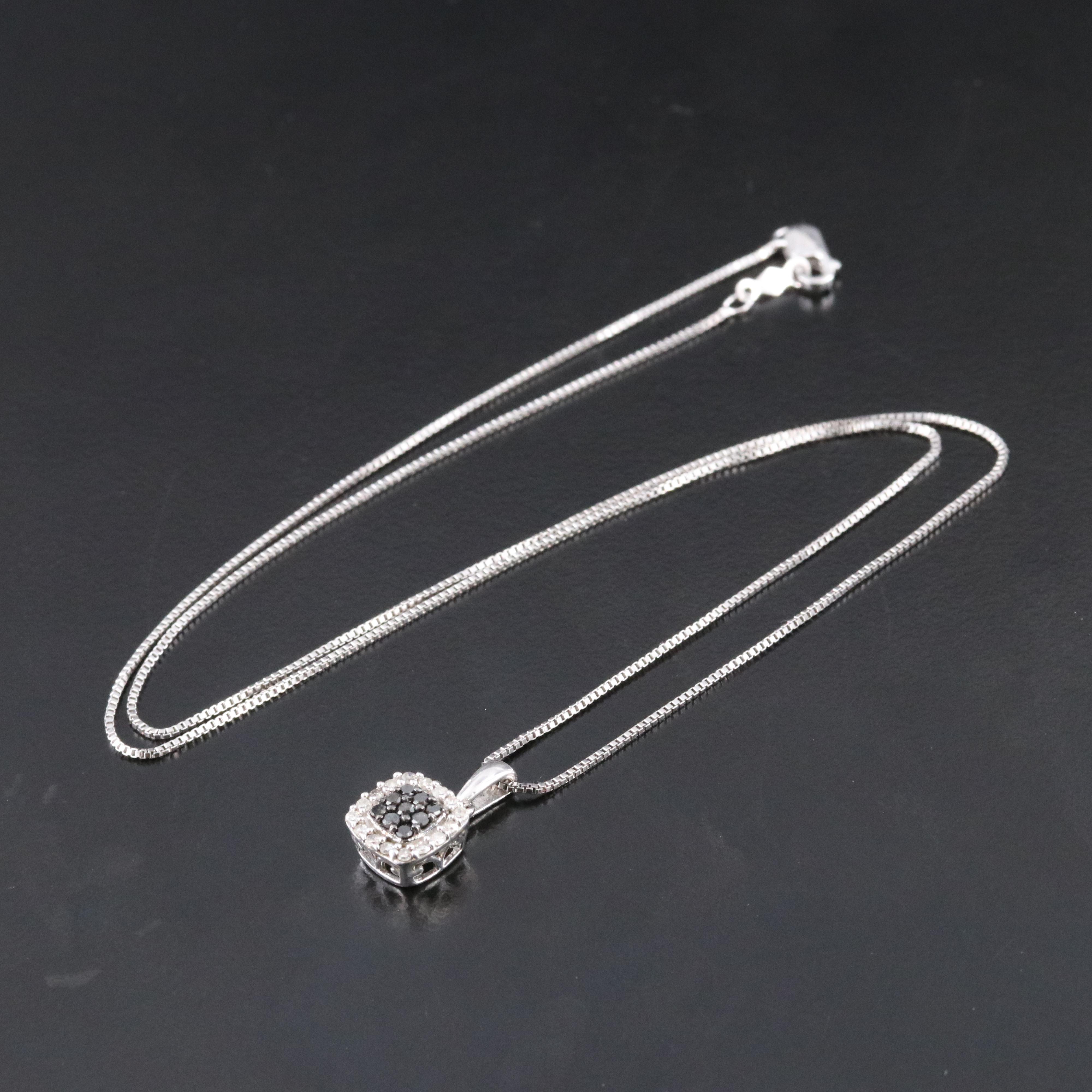 Sterling Diamond Pendant Necklace Including Fancy Black Diamonds