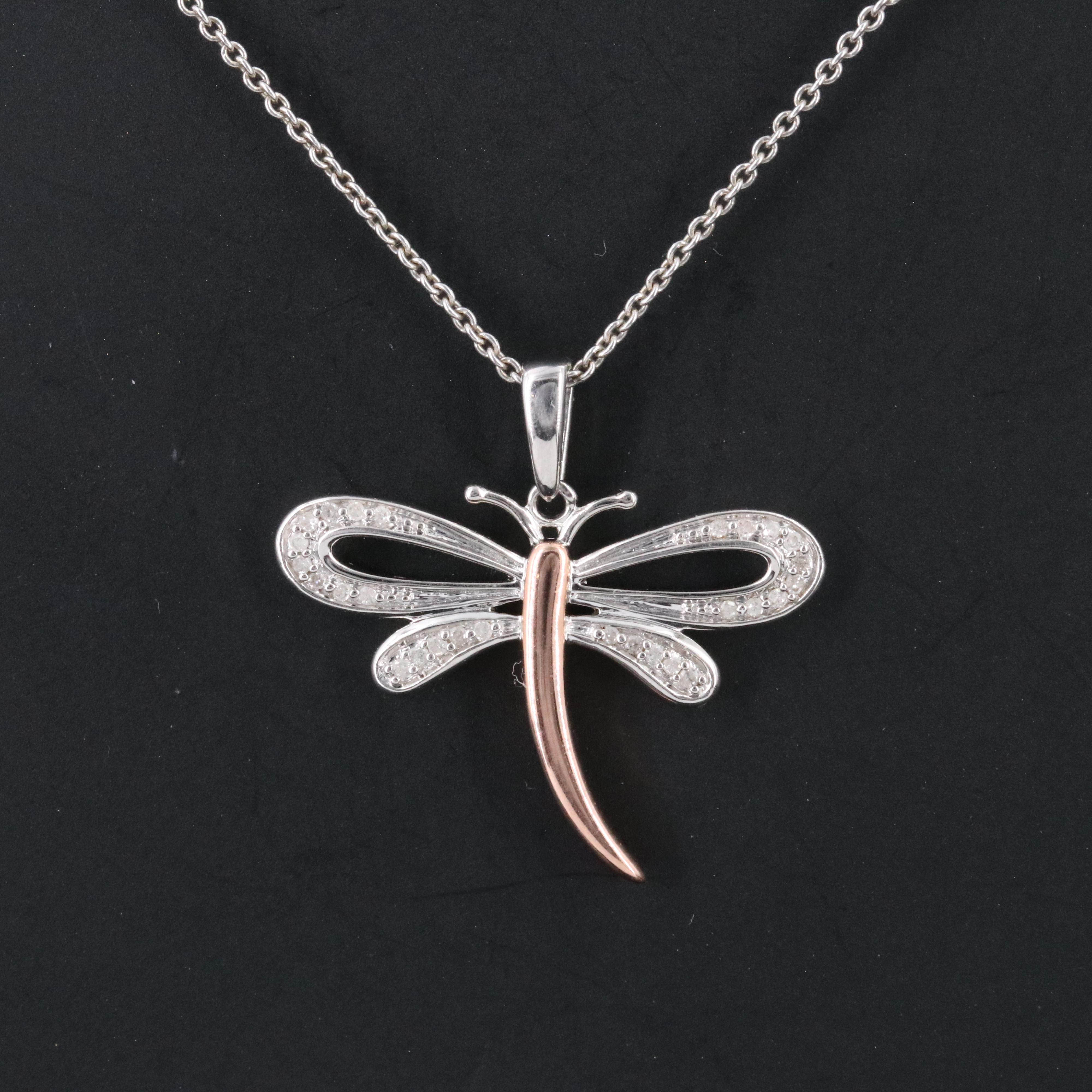 Sterling Diamond Dragonfly Pendant Necklace