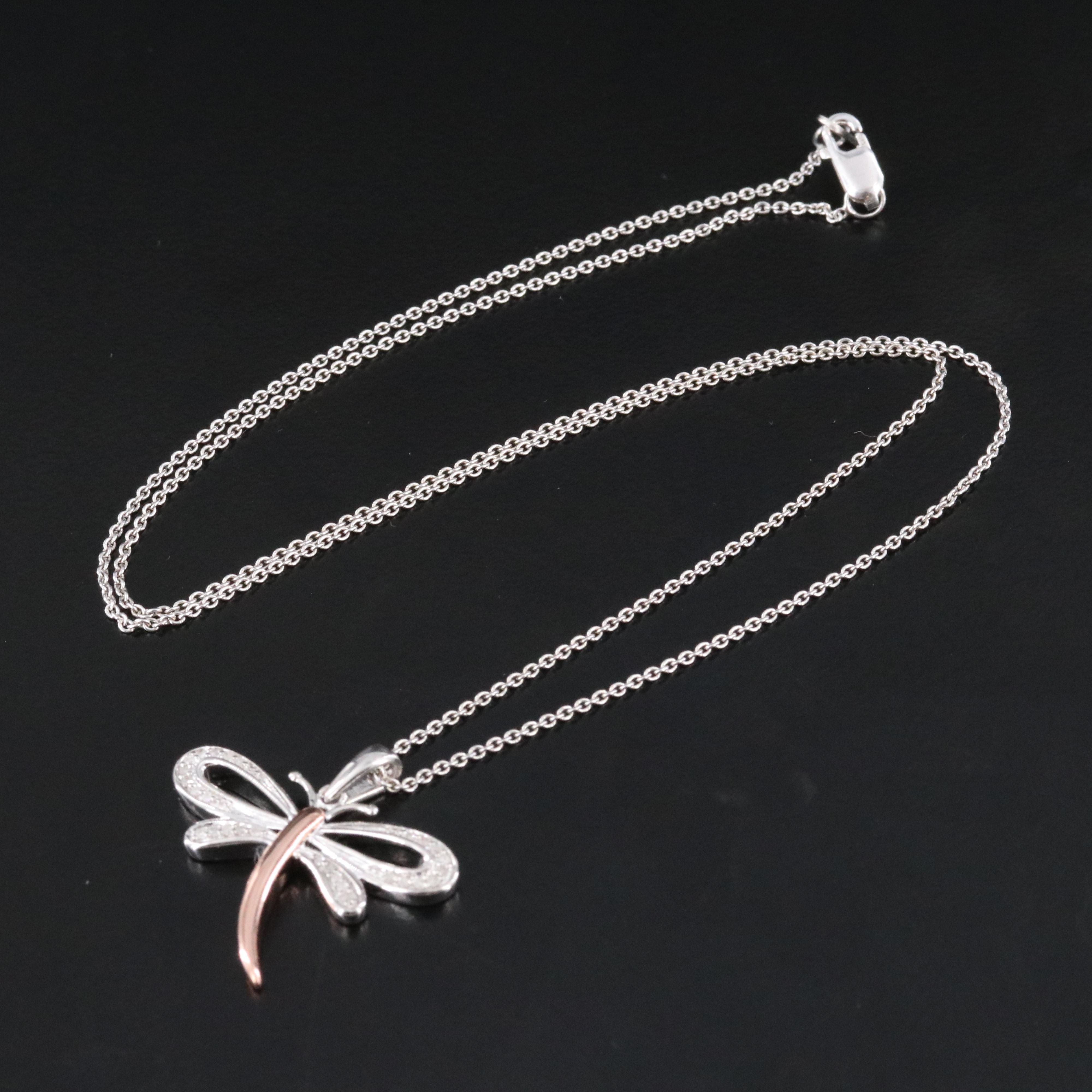 Sterling Diamond Dragonfly Pendant Necklace