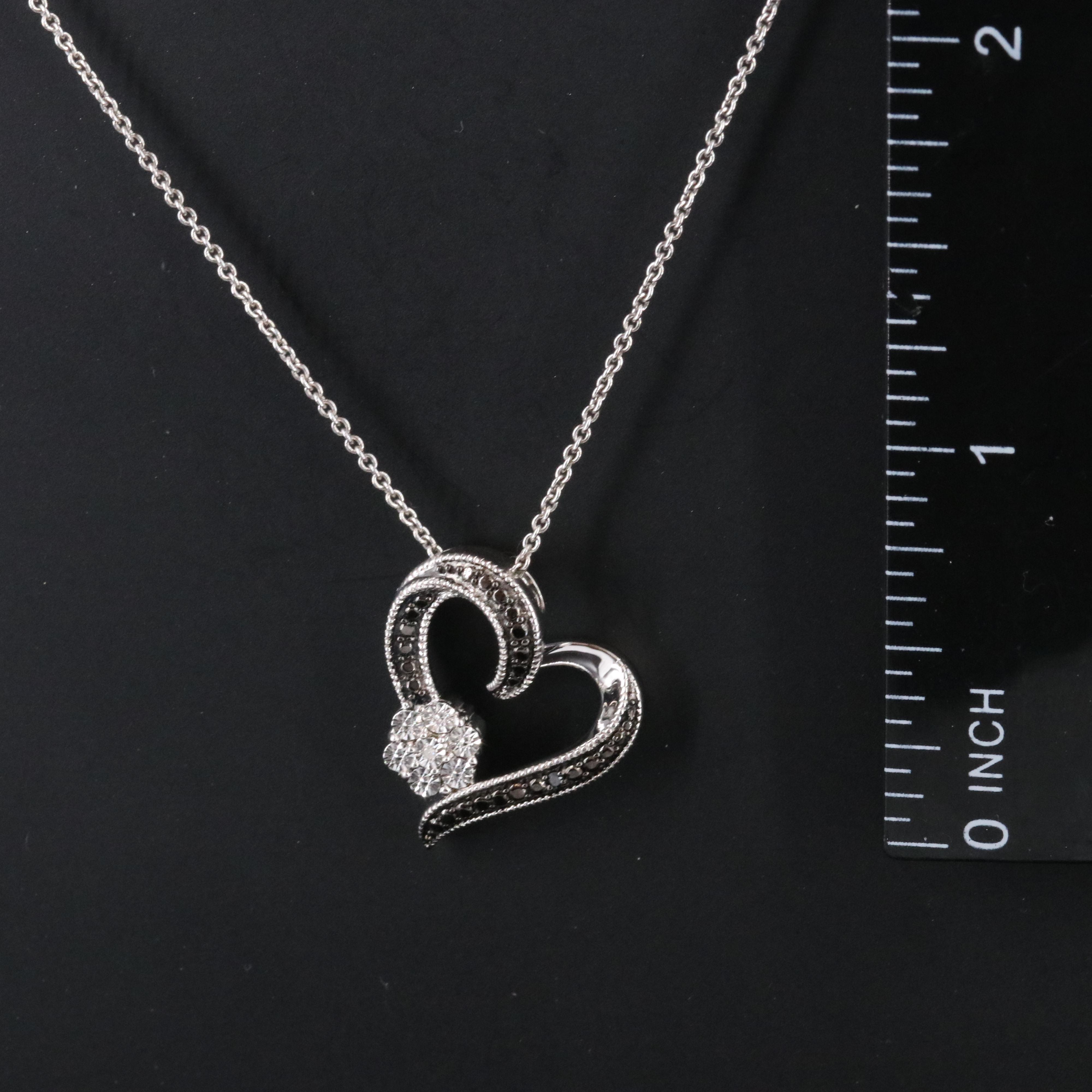 Sterling Diamond Heart Pendant Necklace Including Fancy Black Diamonds