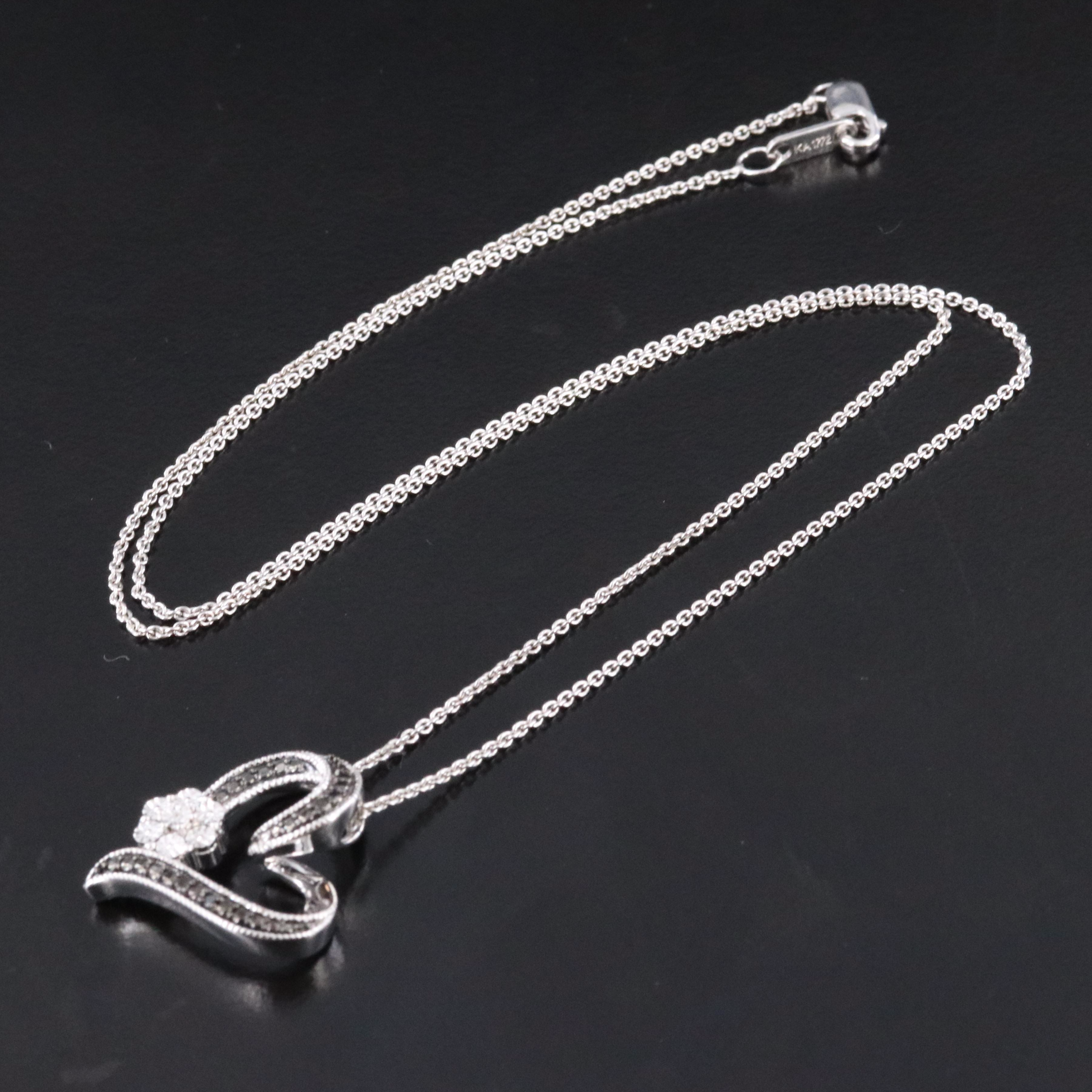 Sterling Diamond Heart Pendant Necklace Including Fancy Black Diamonds
