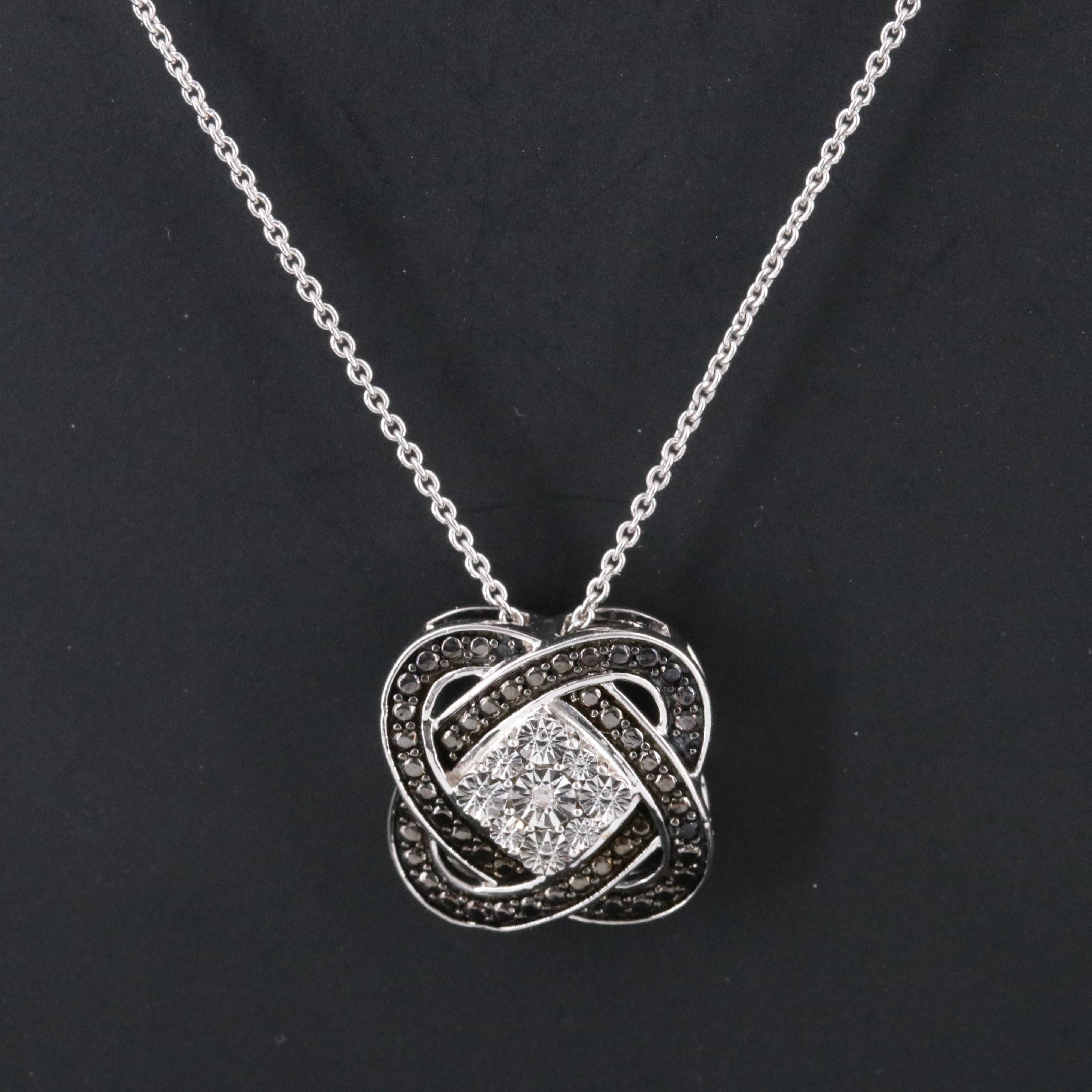 Sterling Diamond Knot Pendant Necklace with Fancy Black Diamond Accents