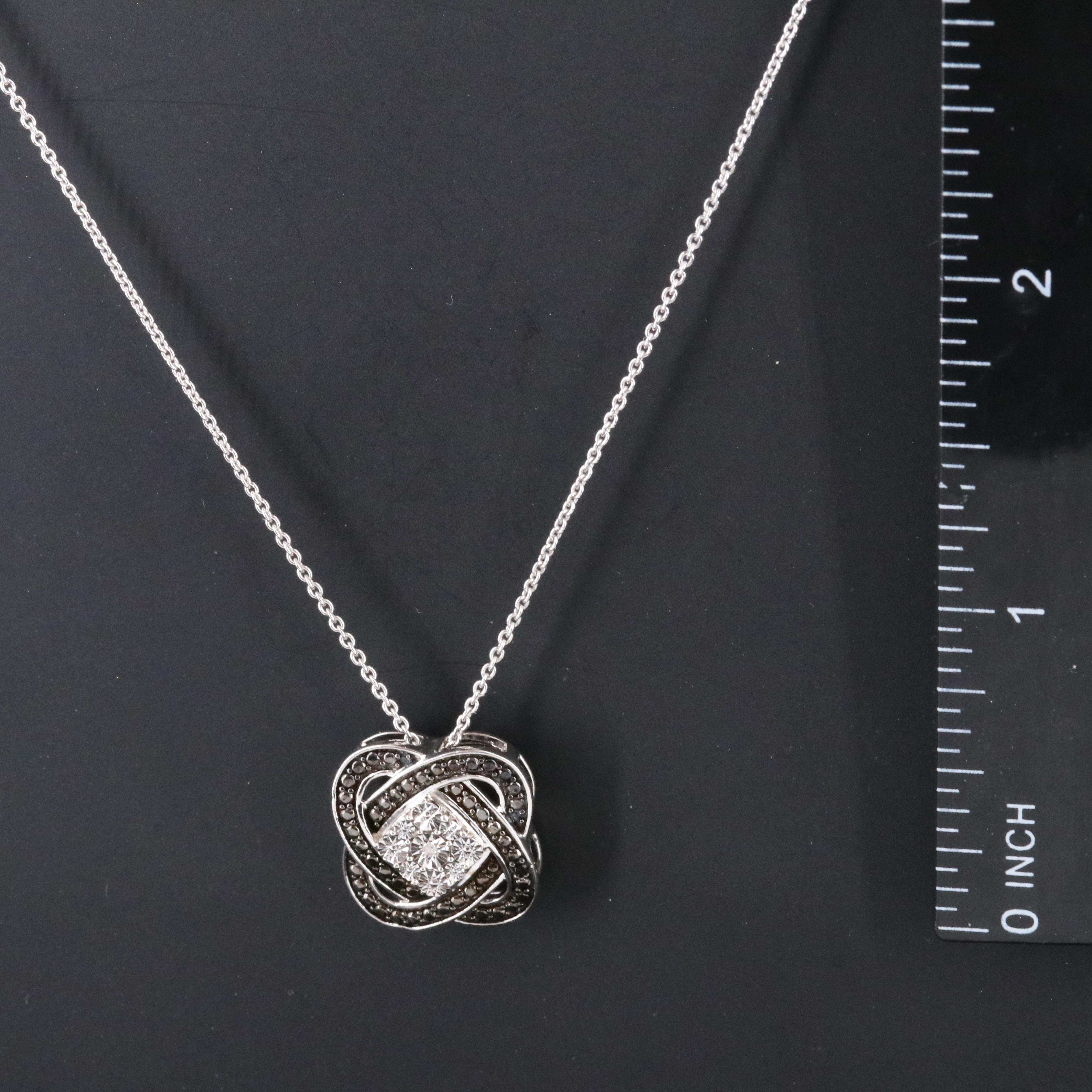 Sterling Diamond Knot Pendant Necklace with Fancy Black Diamond Accents