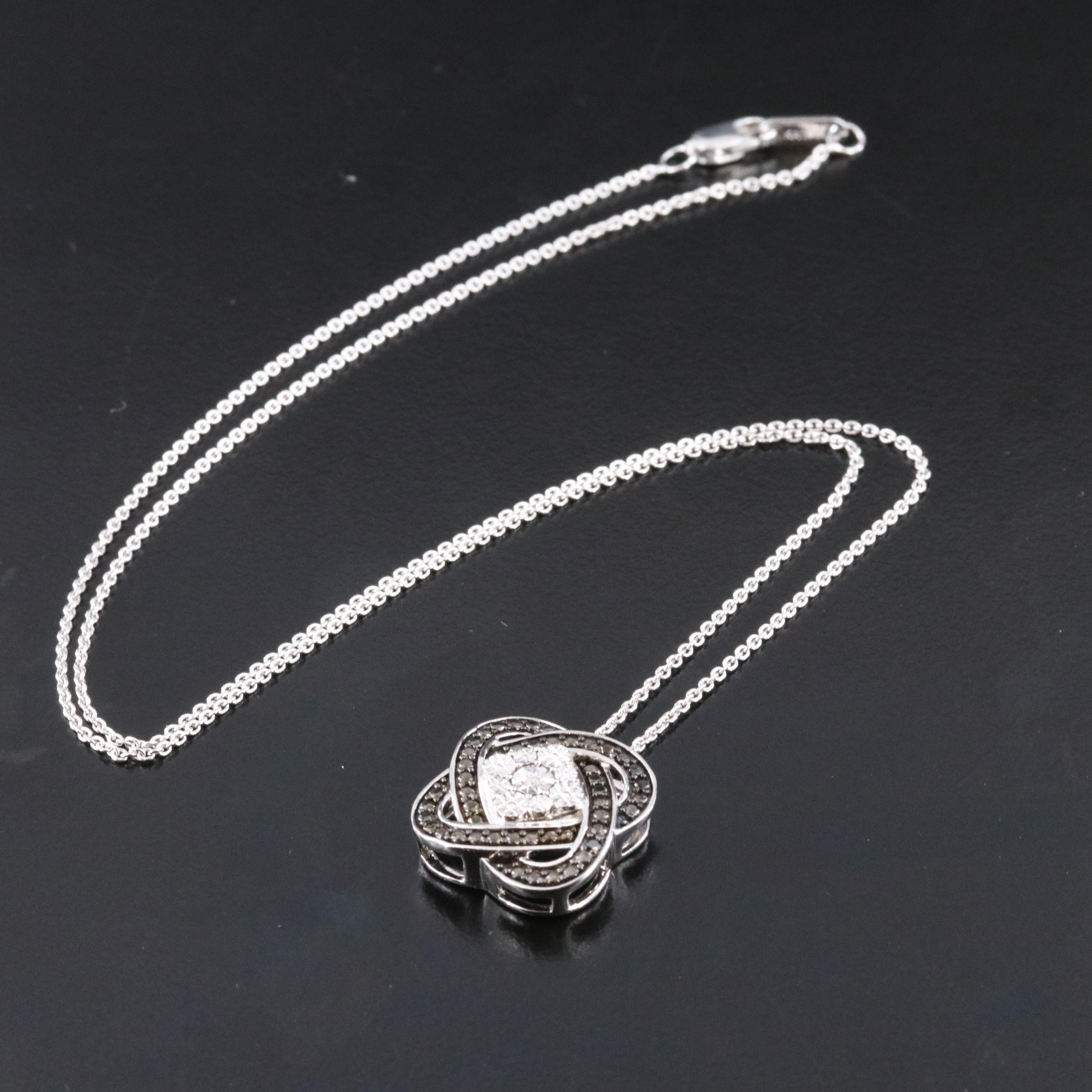 Sterling Diamond Knot Pendant Necklace with Fancy Black Diamond Accents