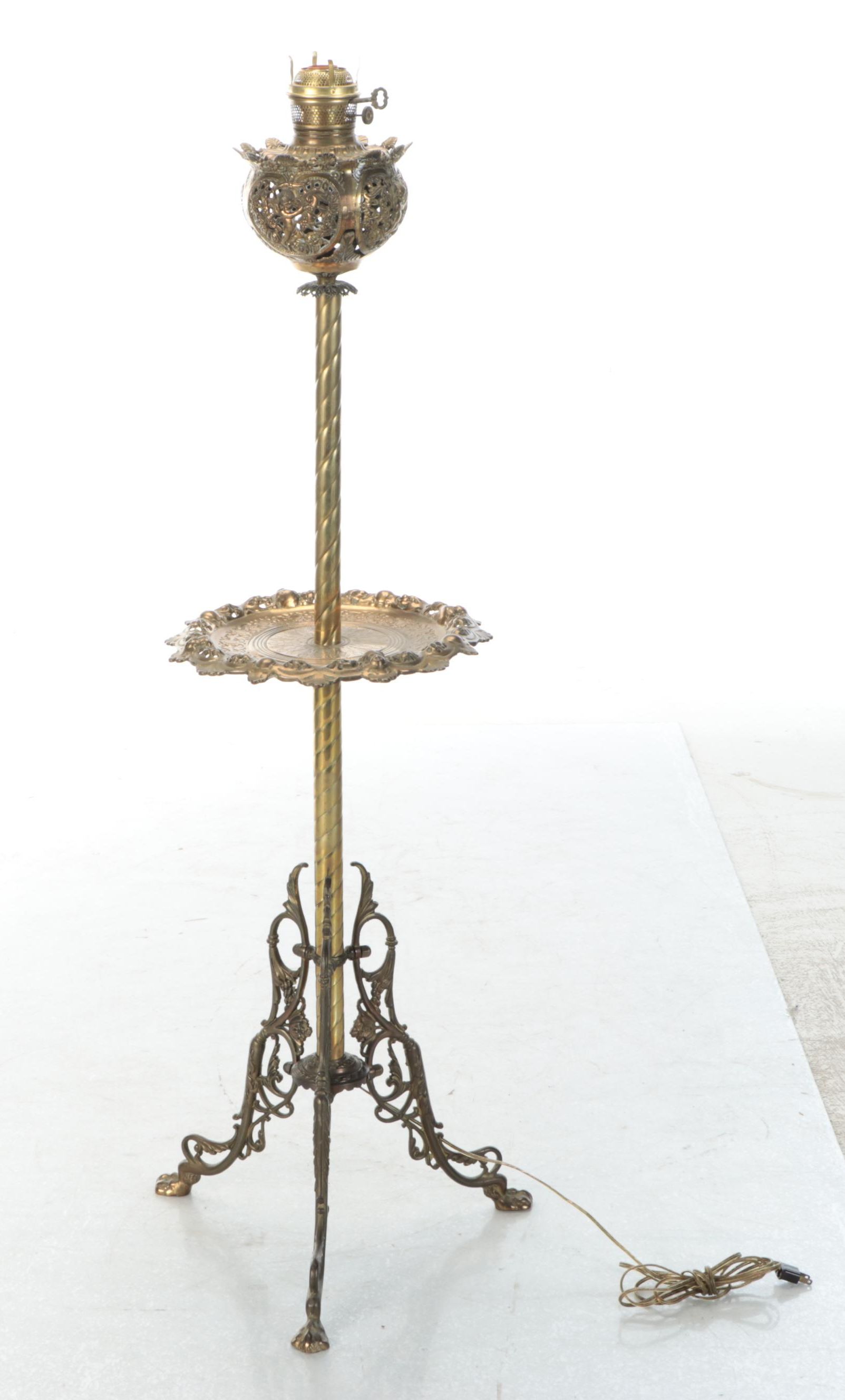 Victorian Style Brass Floor Lamp with Glass Chimney