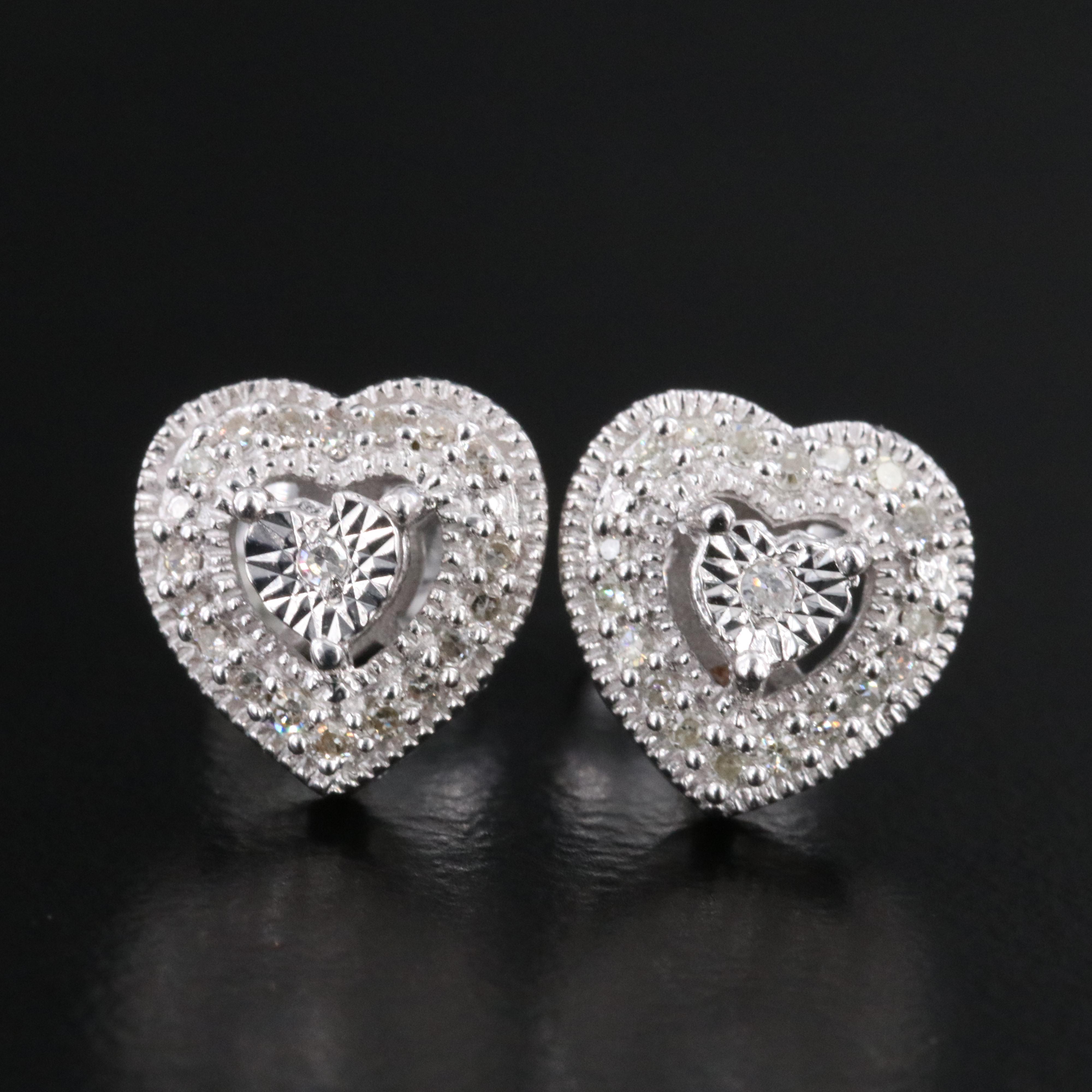 Sterling Diamond Heart Stud Earrings