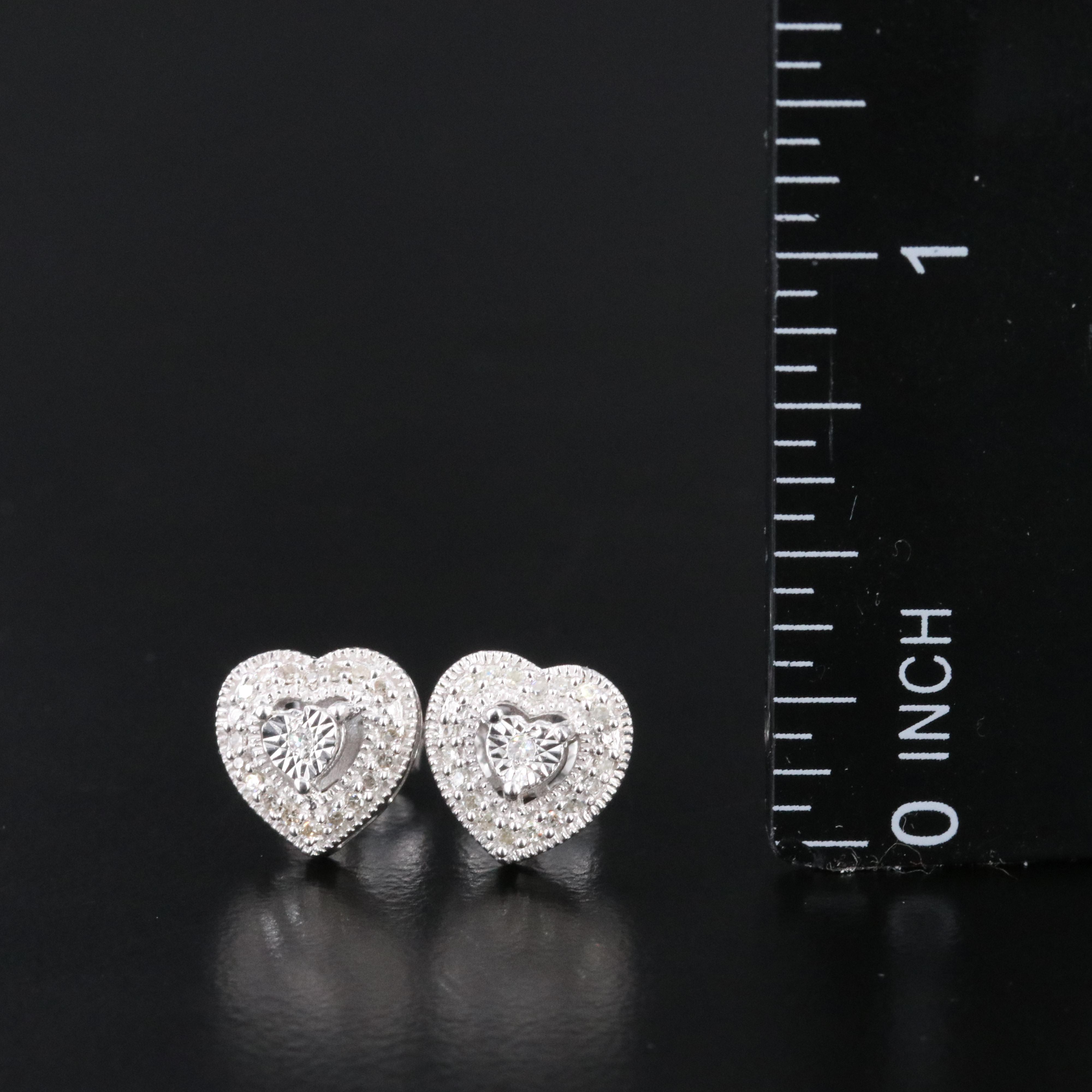 Sterling Diamond Heart Stud Earrings