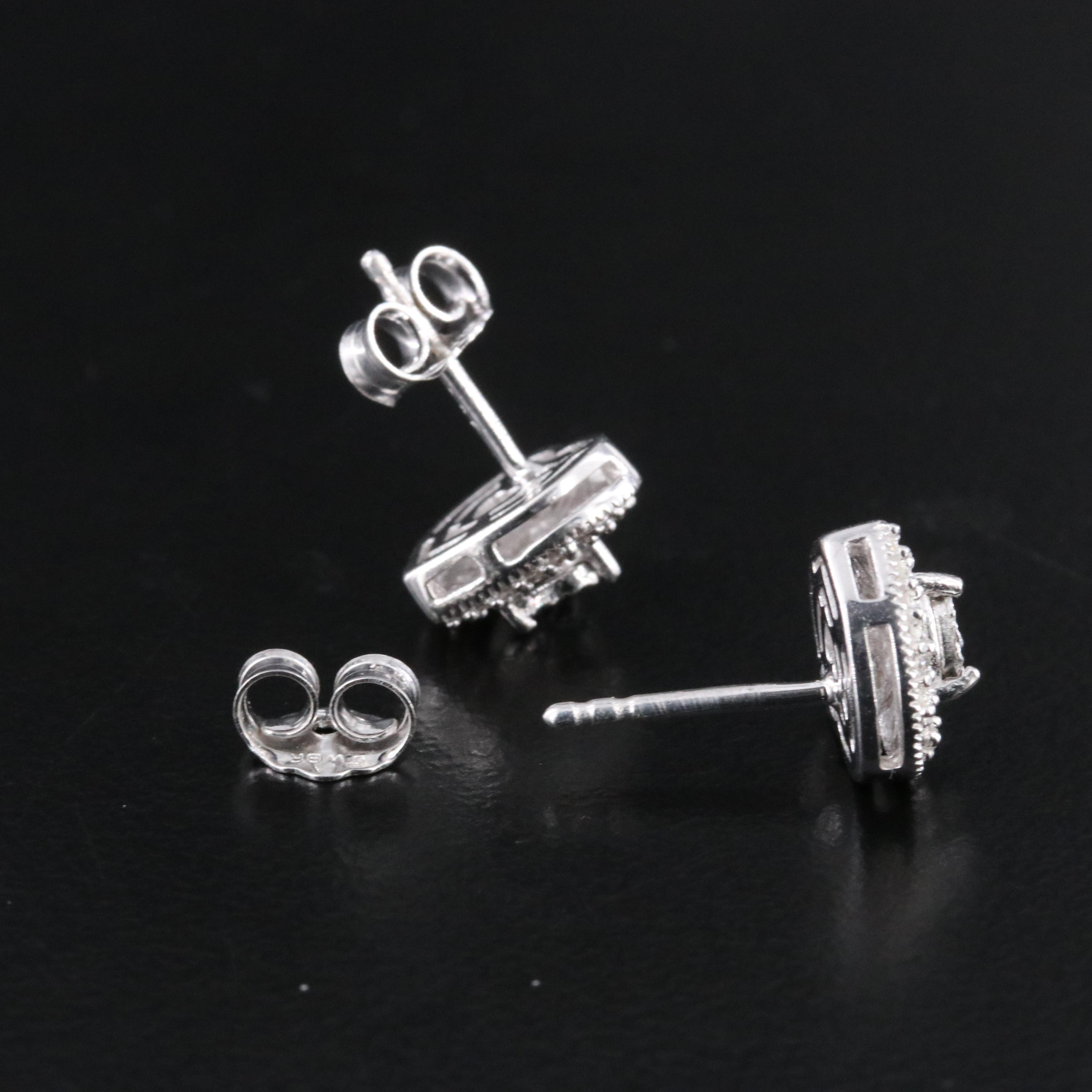 Sterling Diamond Heart Stud Earrings