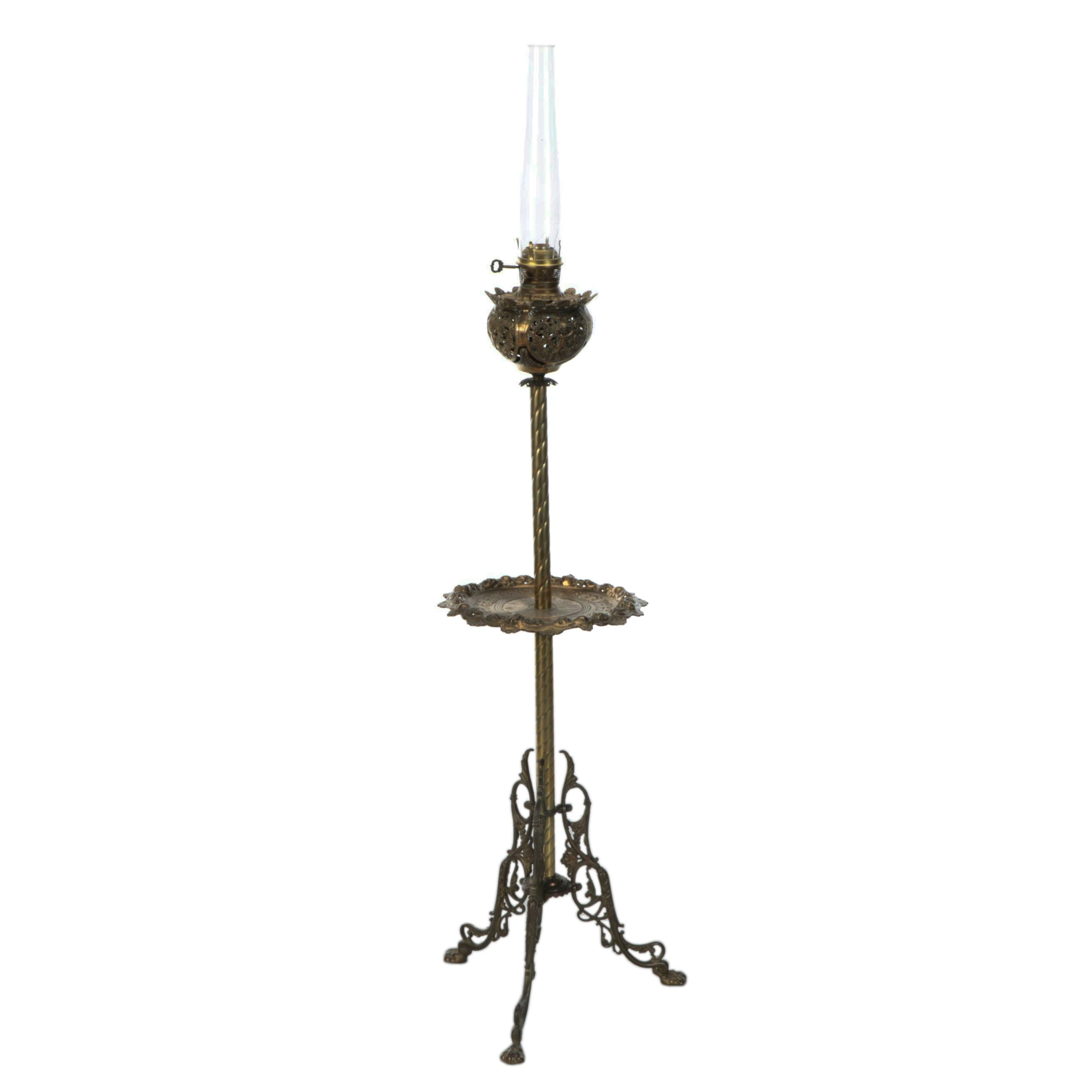 Victorian Style Brass Floor Lamp with Glass Chimney