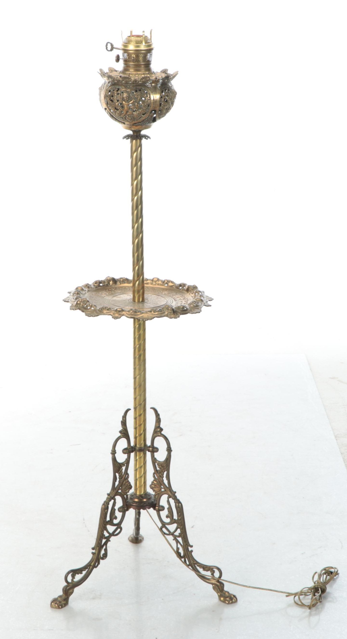 Victorian Style Brass Floor Lamp with Glass Chimney