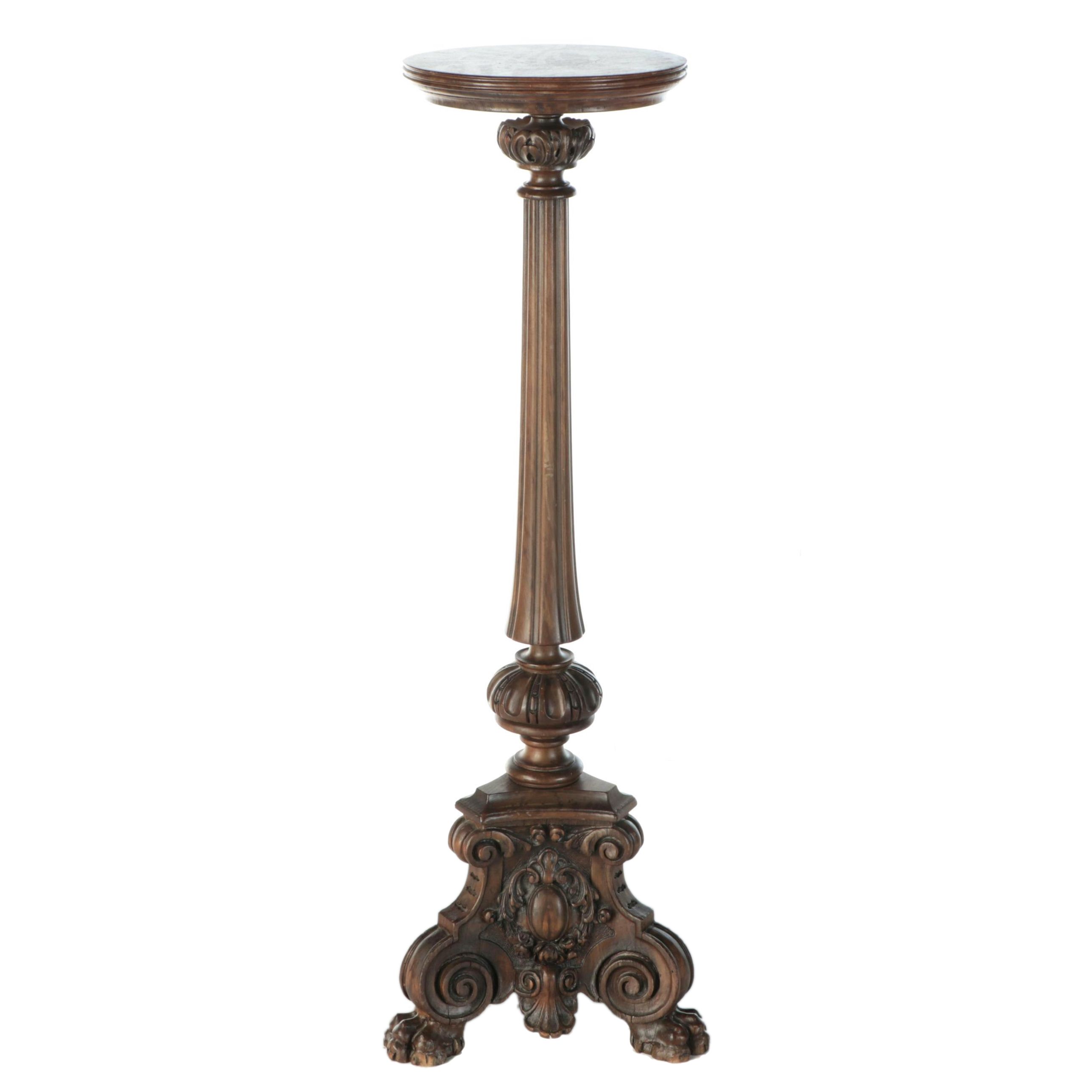 Baroque Style Carved Wood Tall Plant Stand