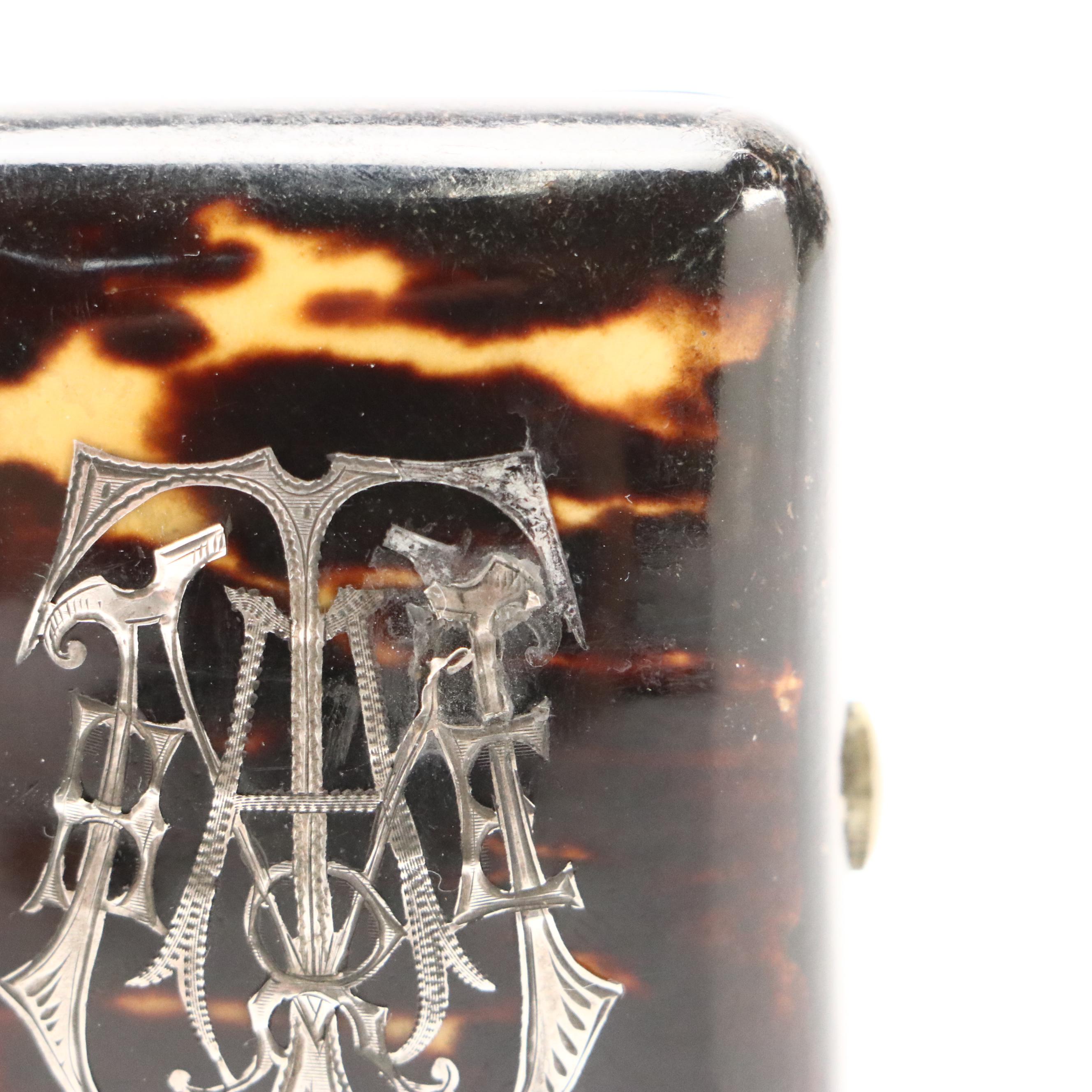 Continental European Victorian Tortoiseshell and Silver Inlay Coin Purse