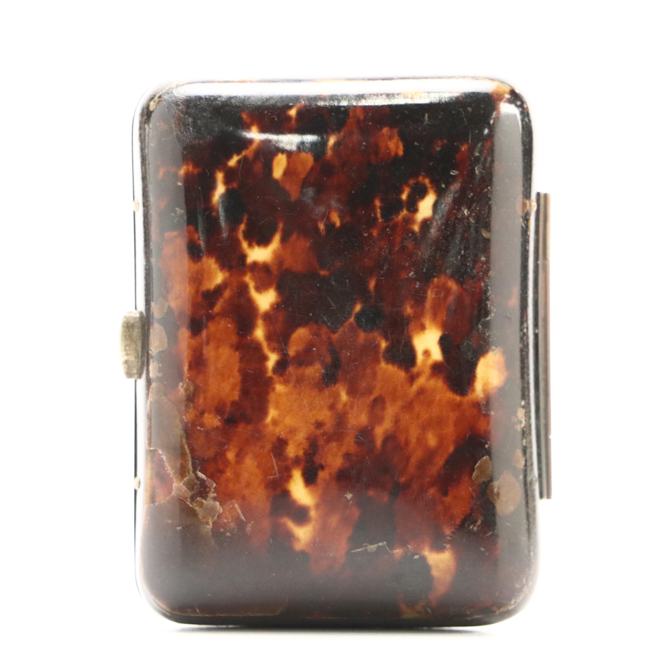 Continental European Victorian Tortoiseshell and Silver Inlay Coin Purse